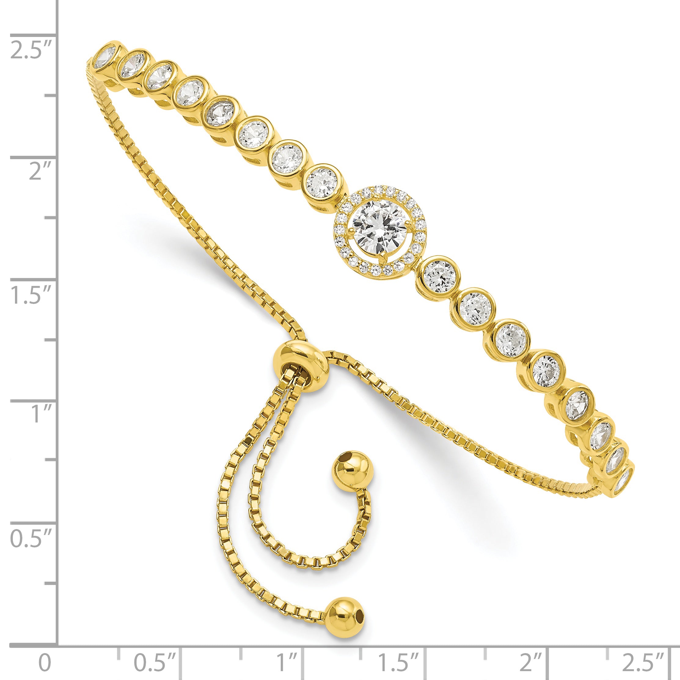 Sterling Silver Gold-tone Bezel Set CZ & CZ Halo Adjustable Bracelet Secondary image
