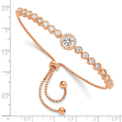 Sterling Silver Rose-tone Bezel Set CZ & CZ Halo Adjustable Bracelet