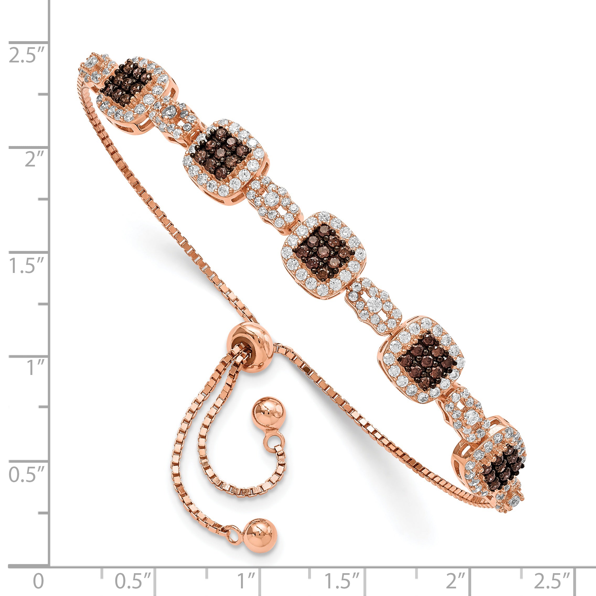 Sterling Silver Rose-tone Black Rhodium-plate Fancy CZ Adjustable Bracelet Secondary image