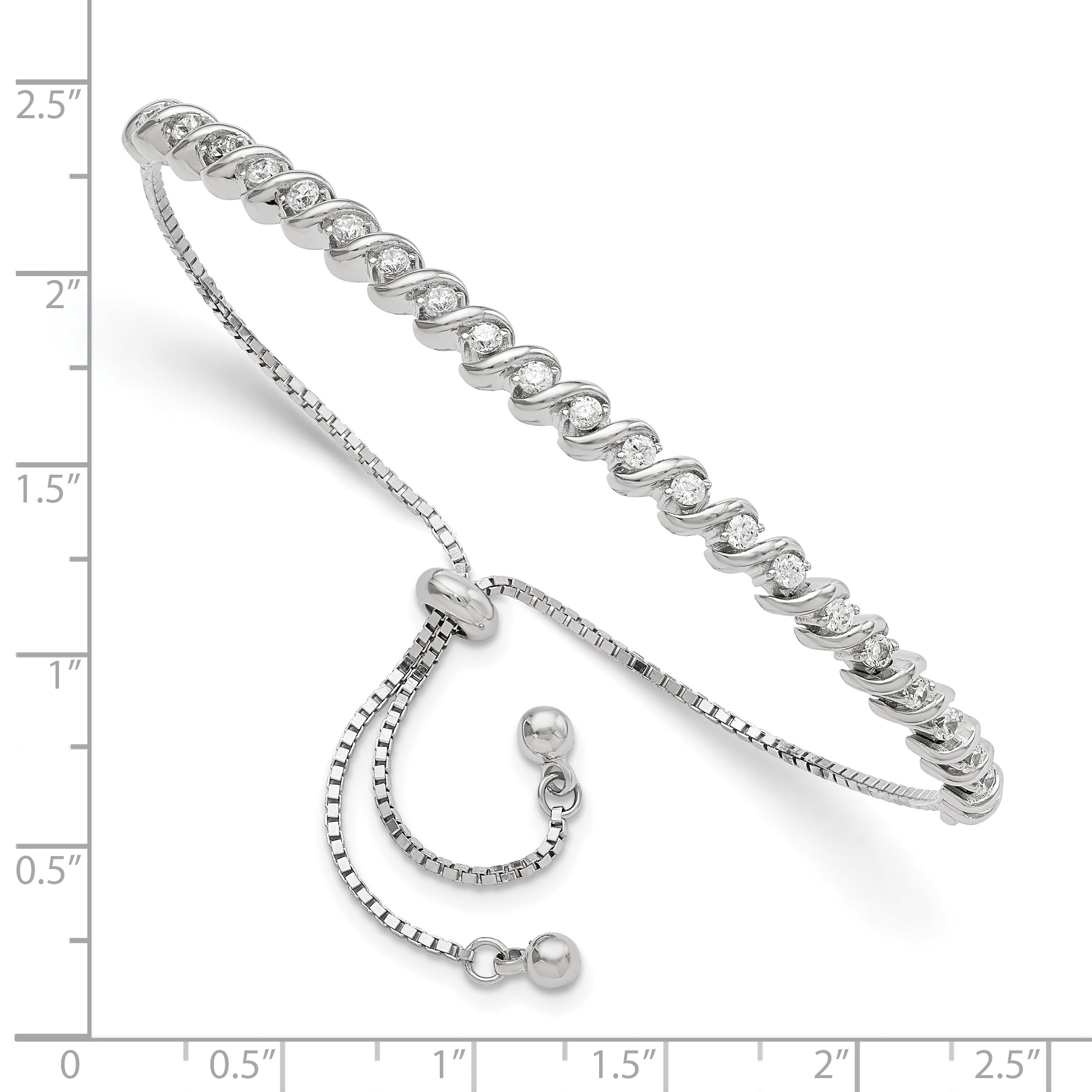 Sterling Silver Polished Rhodium-plated CZ Adjustable Bracelet Secondary image