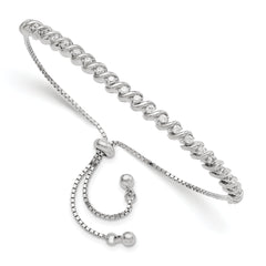 Sterling Silver Polished Rhodium-plated CZ Adjustable Bracelet