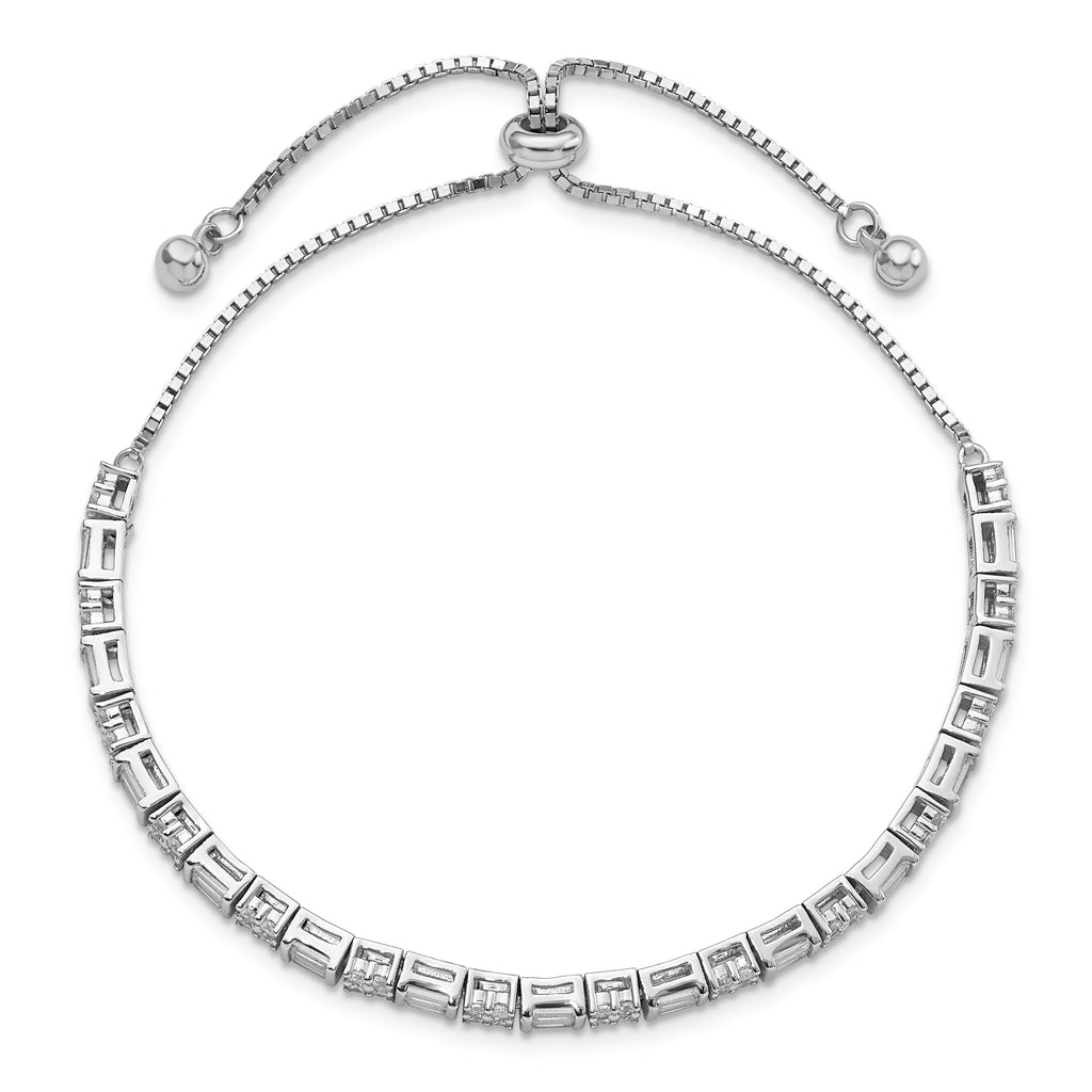 Sterling Silver Polished Rhodium-plated CZ Adjustable Bracelet