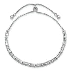 Sterling Silver Polished Rhodium-plated CZ Adjustable Bracelet