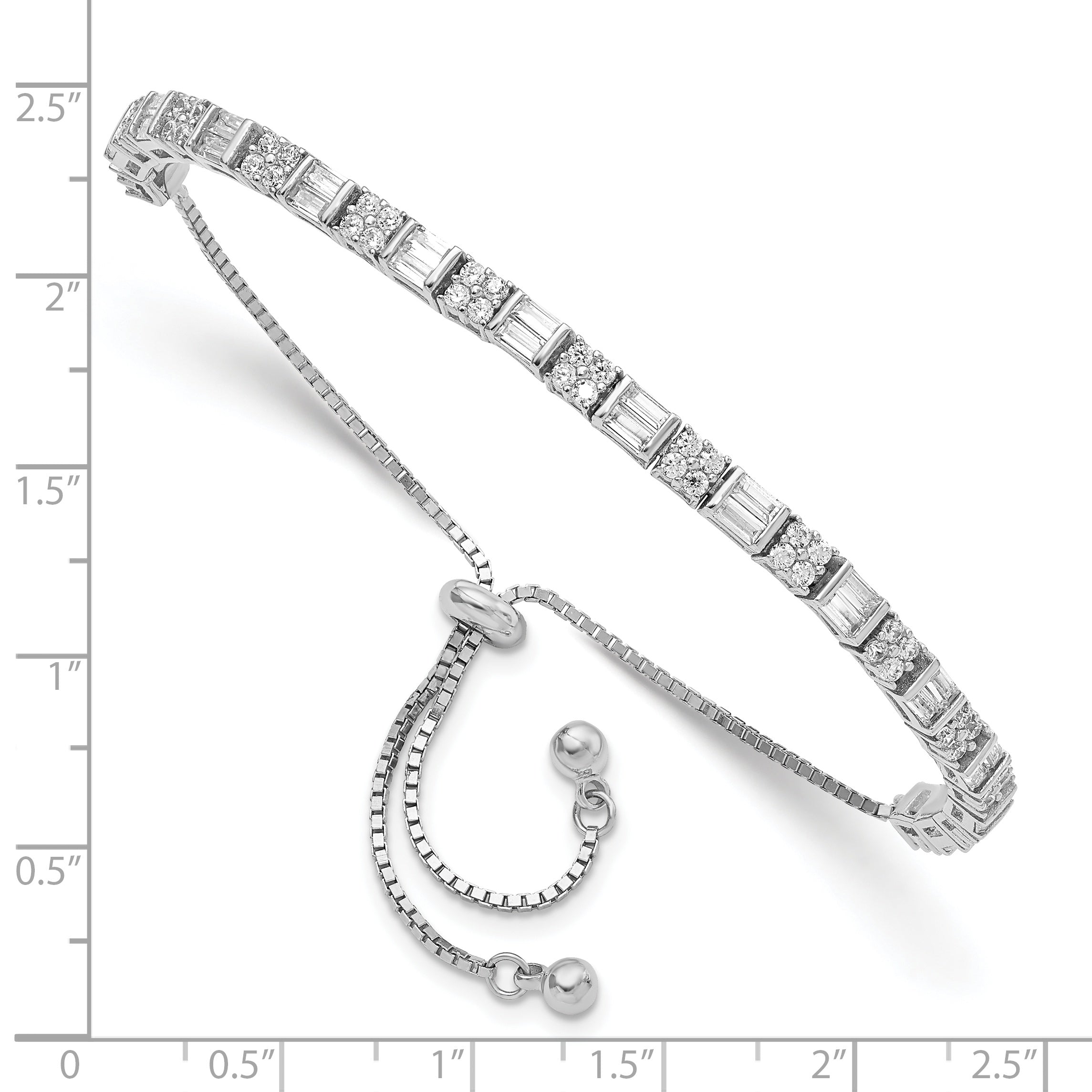 Sterling Silver Polished Rhodium-plated CZ Adjustable Bracelet Secondary image