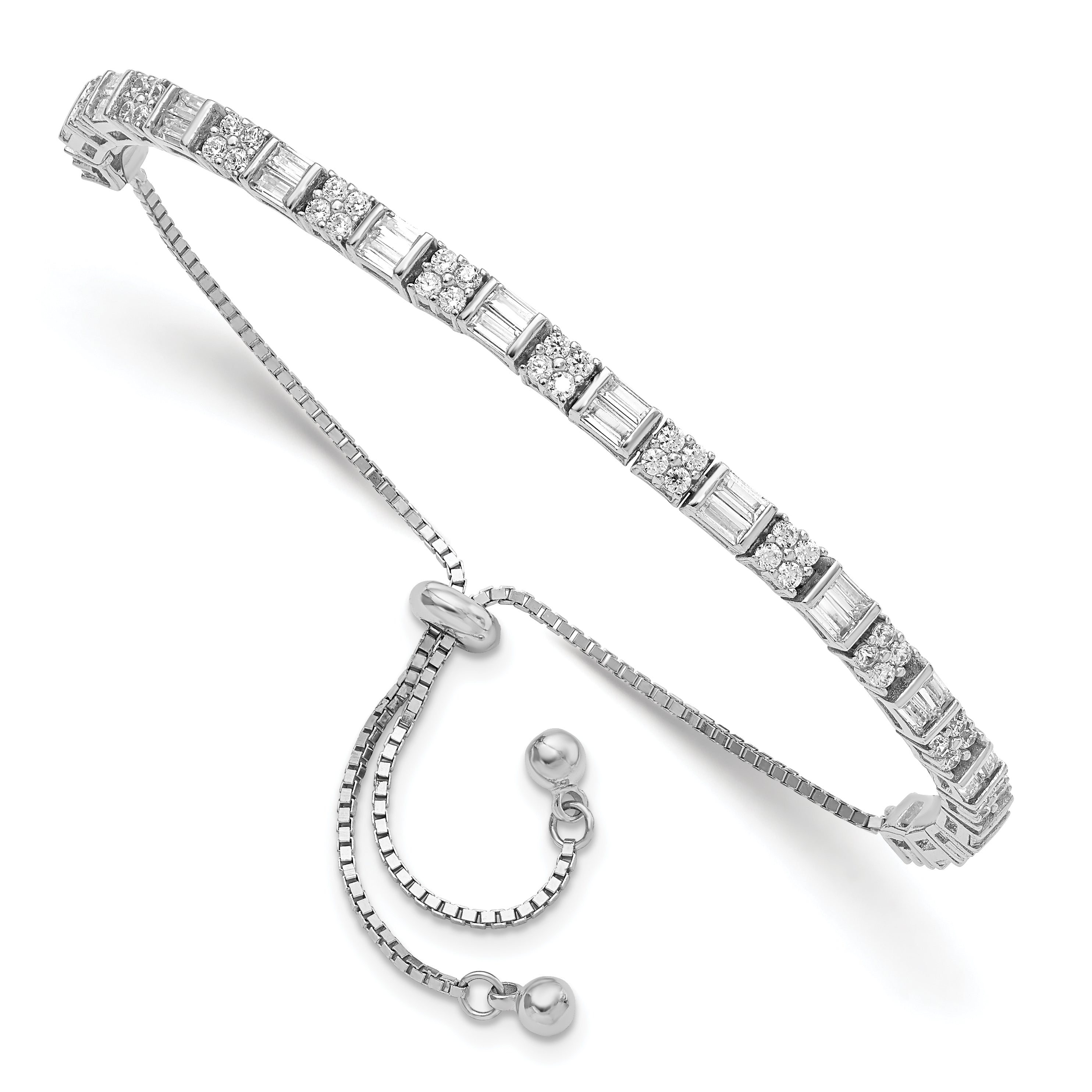 Sterling Silver Polished Rhodium-plated CZ Adjustable Bracelet Main image