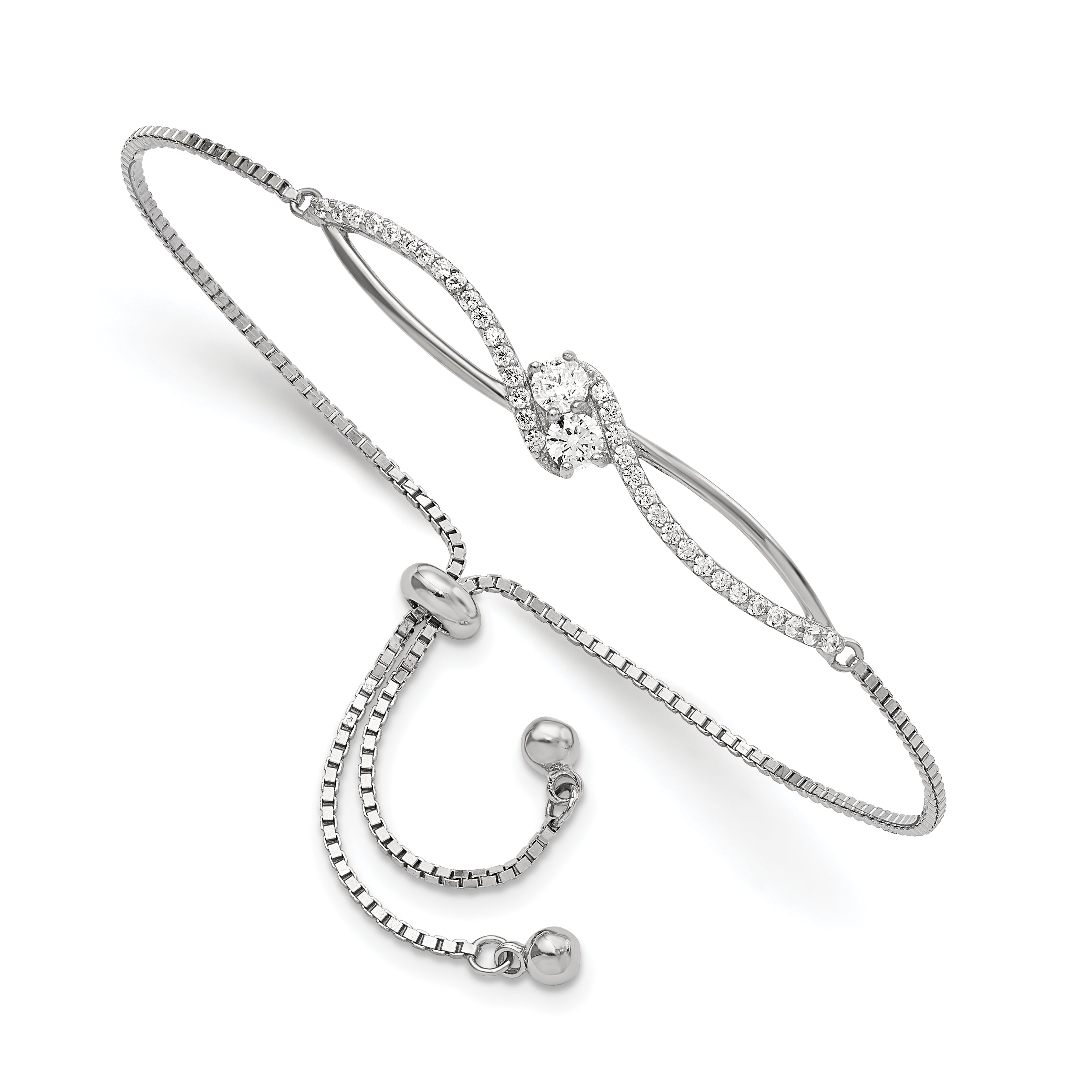 Sterling Silver Polished Rhodium-plated CZ Adjustable Bracelet Main image