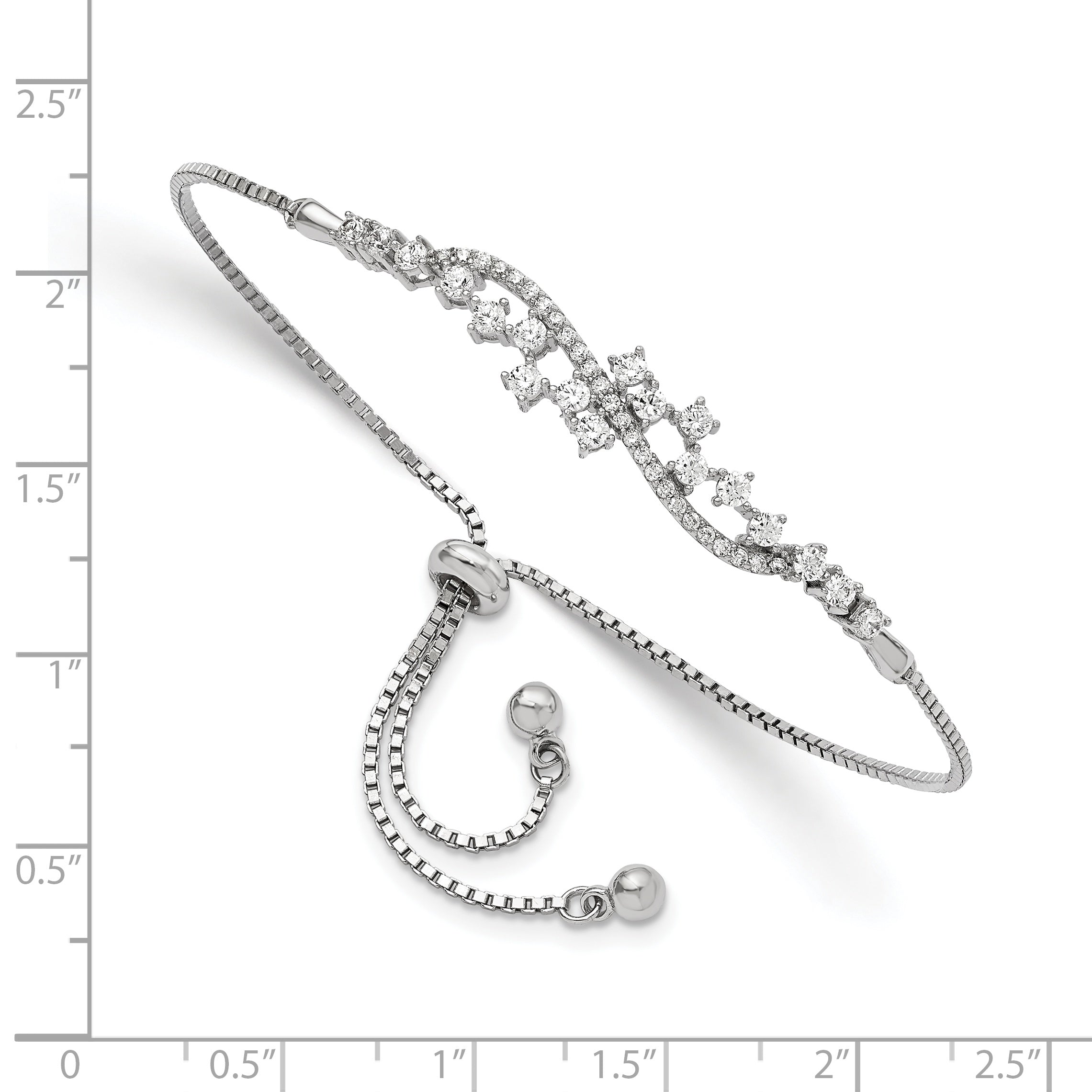 Sterling Silver Polished Rhodium-plated CZ Adjustable Bracelet Secondary image
