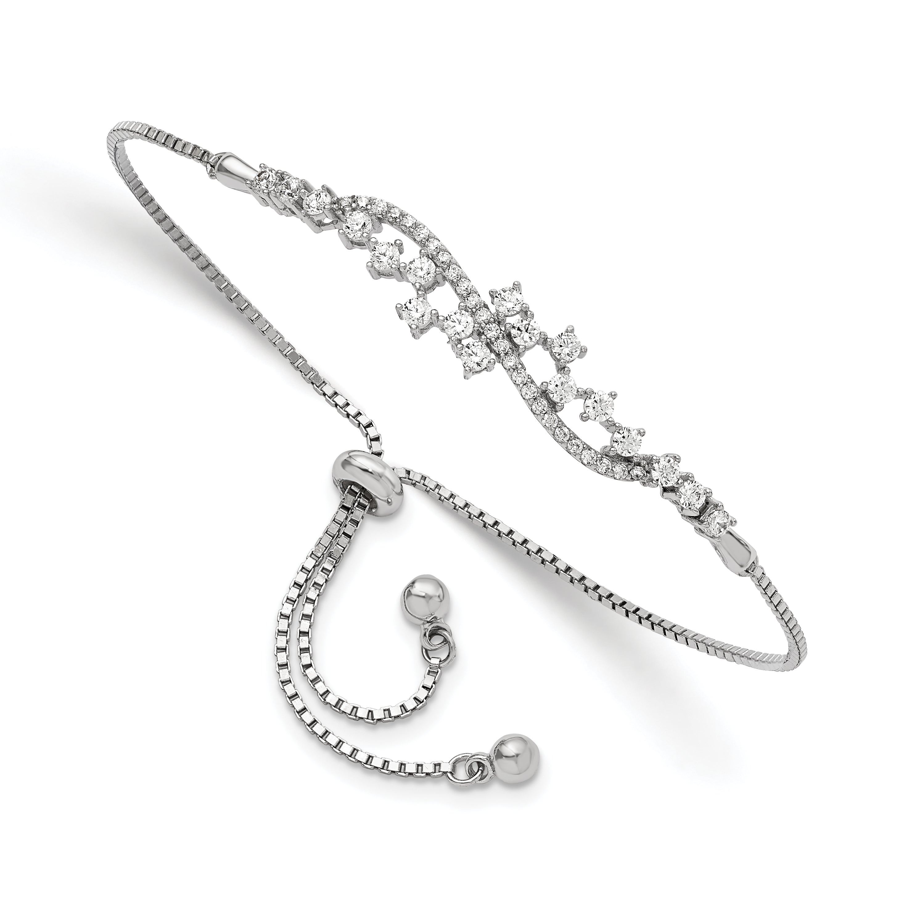 Sterling Silver Polished Rhodium-plated CZ Adjustable Bracelet Main image