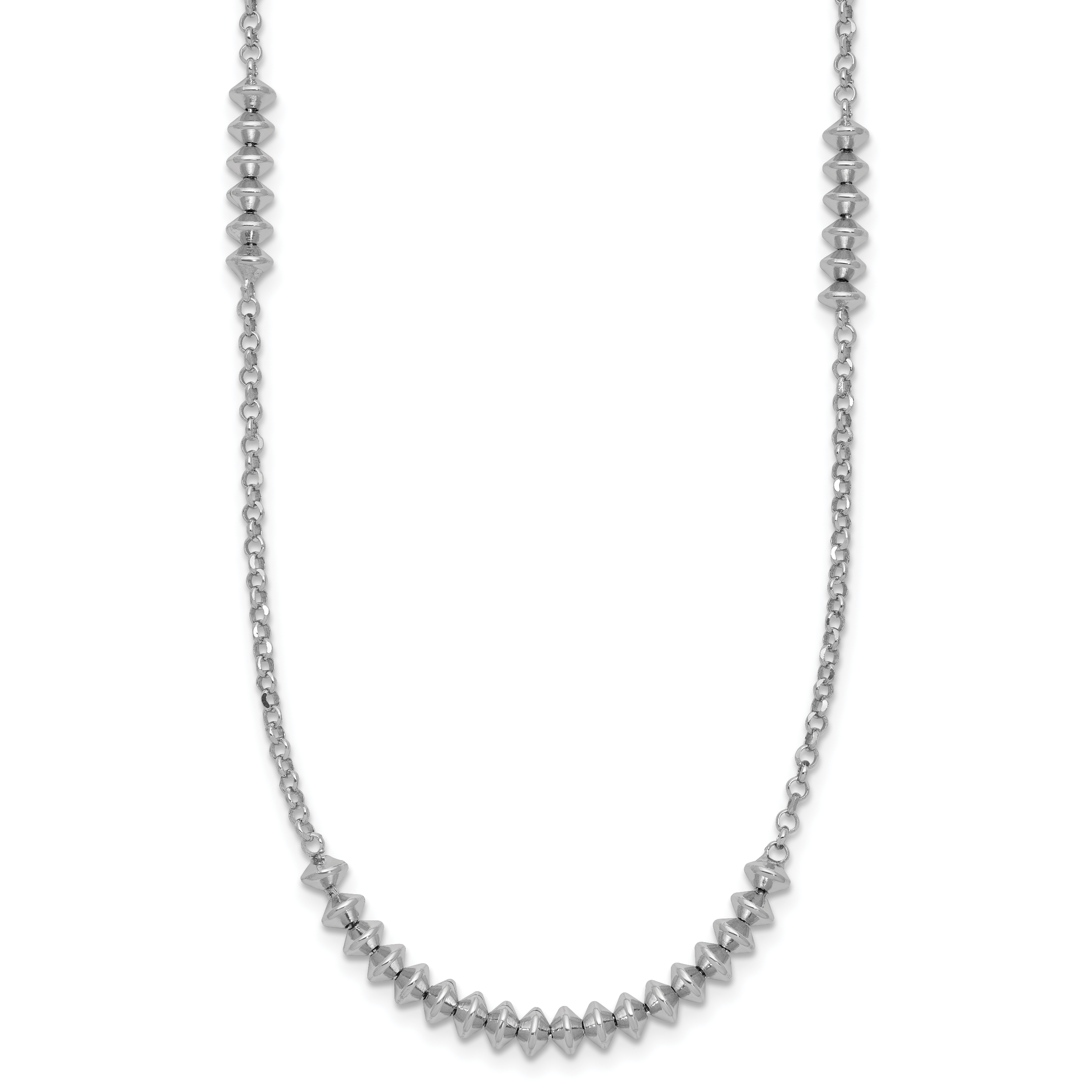 Sterling Silver Rhodium-Rhodium-Plated Polished Beaded w/ 2in ext. Necklace Main image