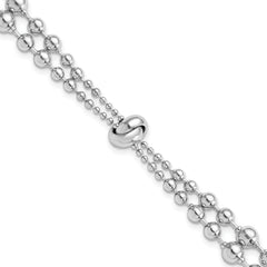 Sterling Silver Rhodium-Rhodium-Plated Polished Beaded w/ 1.5in ext. Bracelet