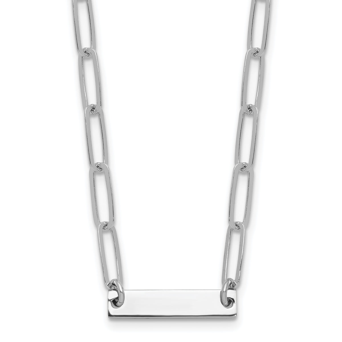 Sterling Silver Rhodium-Rhodium-Plated Polished Bar w/ 2in ext. Necklace