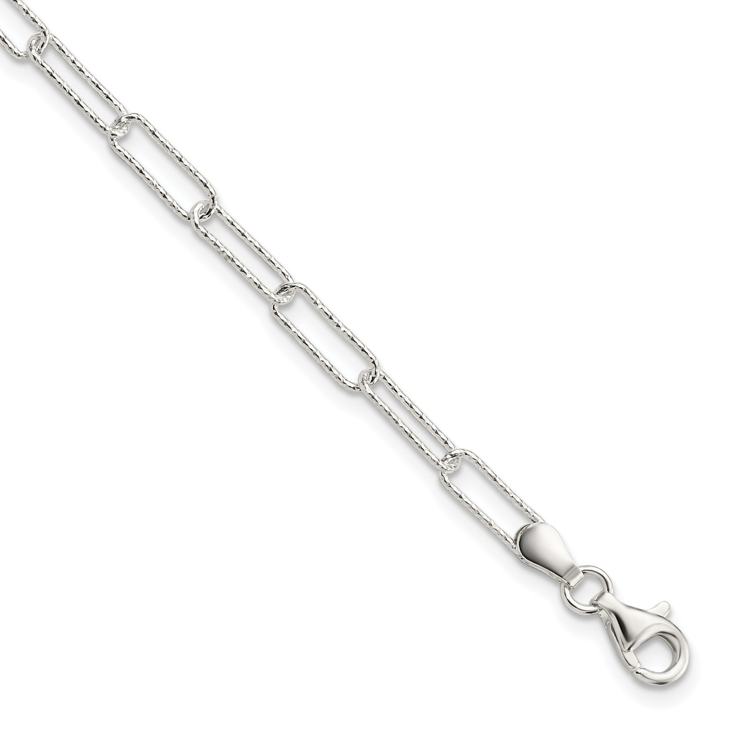 Sterling Silver Rhodium-Rhodium-Plated D/C Fancy Link w/.75 in Ext Bracelet Main image