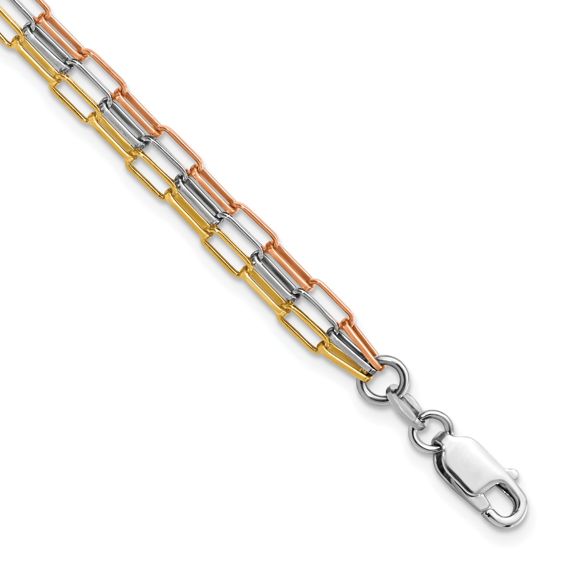 Sterling Silver Rhodium-Plated-plate Rose & Yellow-tone Paperclip Link 3-strand Brace Main image