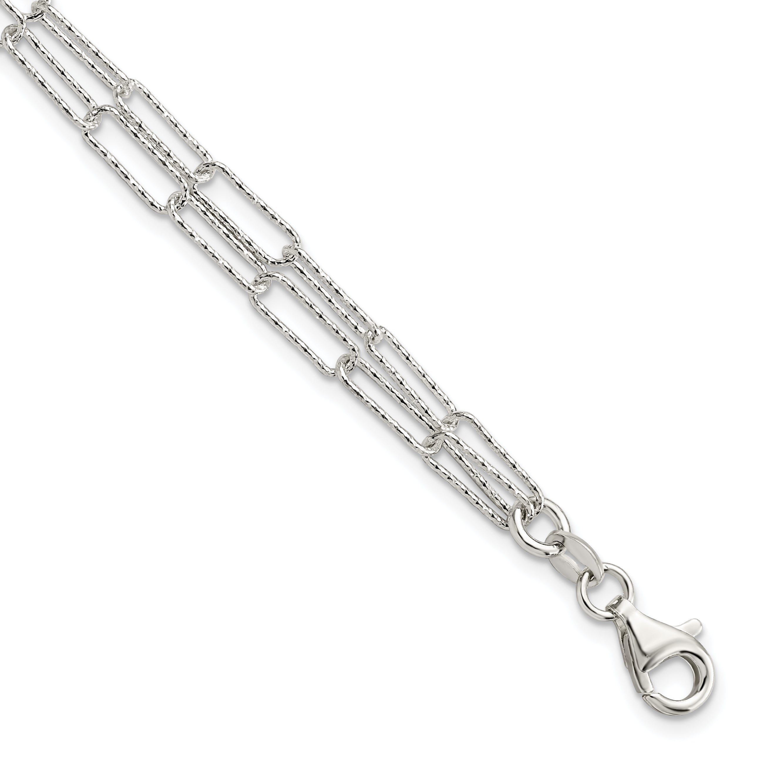 Sterling Silver Rhodium-Rhodium-Plated Two D/C Fancy Link w/1 in ext Bracelet