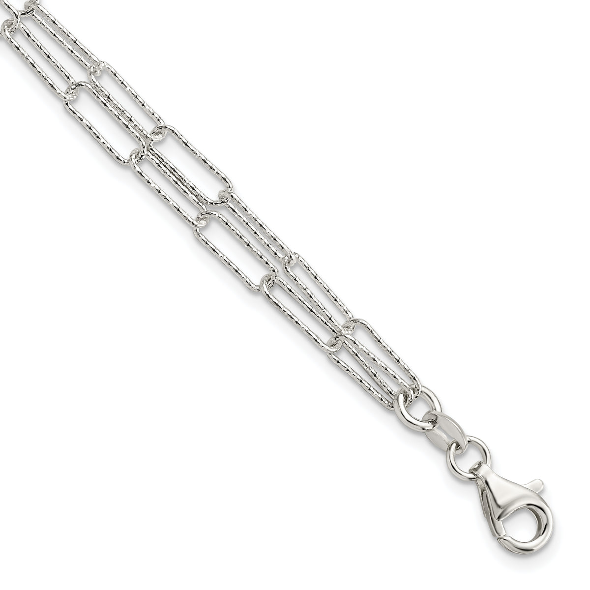 Sterling Silver Rhodium-Rhodium-Plated Two D/C Fancy Link w/1 in ext Bracelet