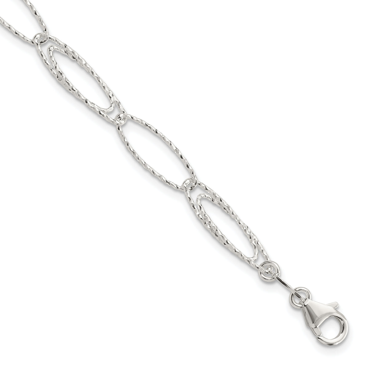 Sterling Silver Rhodium-Rhodium-Plated Polished D/C Fancy Link Bracelet