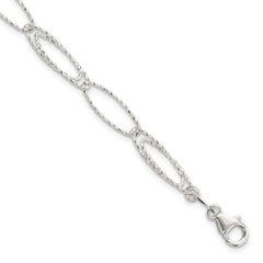 Sterling Silver Rhodium-Rhodium-Plated Polished D/C Fancy Link Bracelet