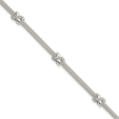 Sterling Silver Rhodium-Rhodium-Plated Polished CZ Xs w/ 1in ext Bracelet
