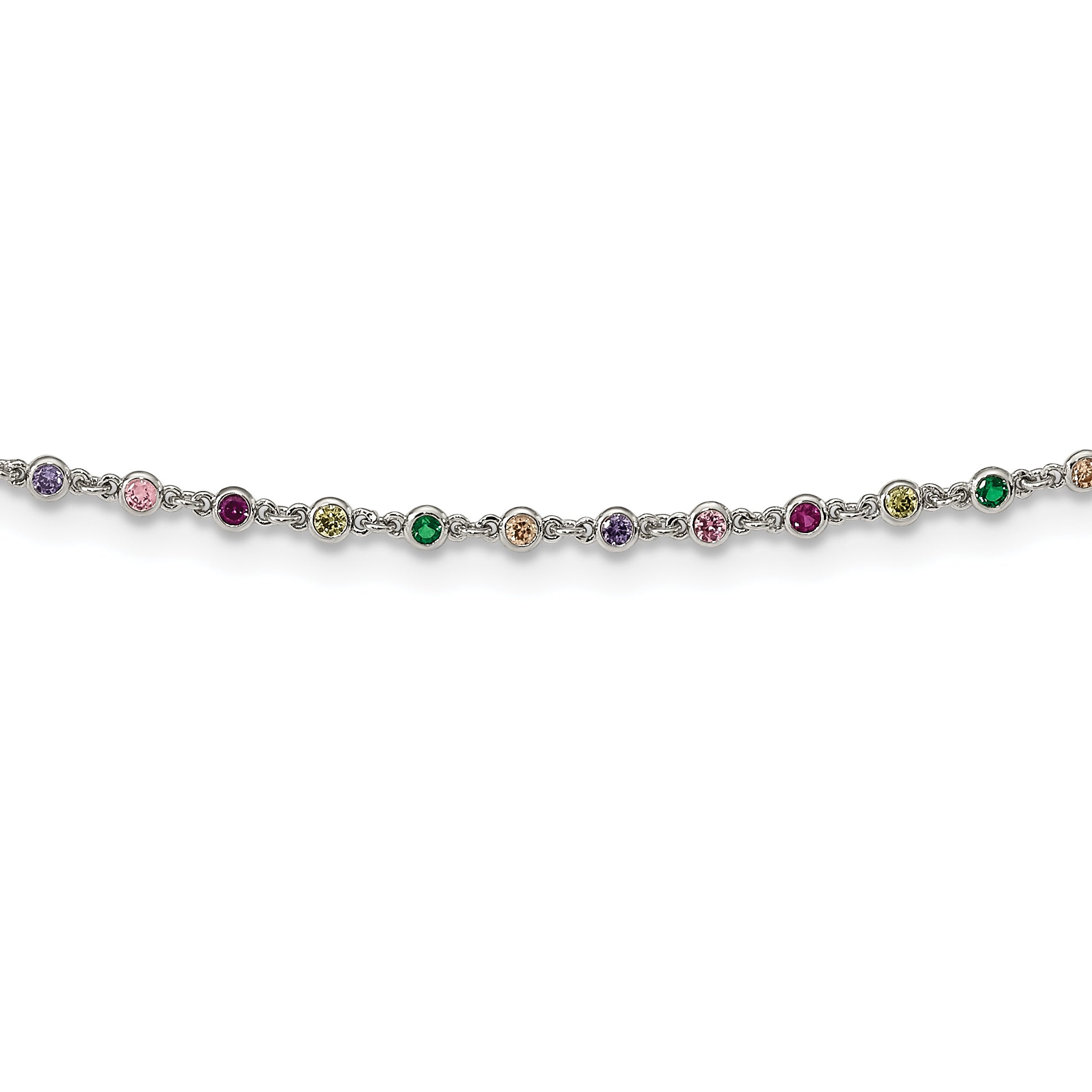 Sterling Silver Rhodium-plated Polished Multi-color CZ w/3 IN EXT Choker Main image