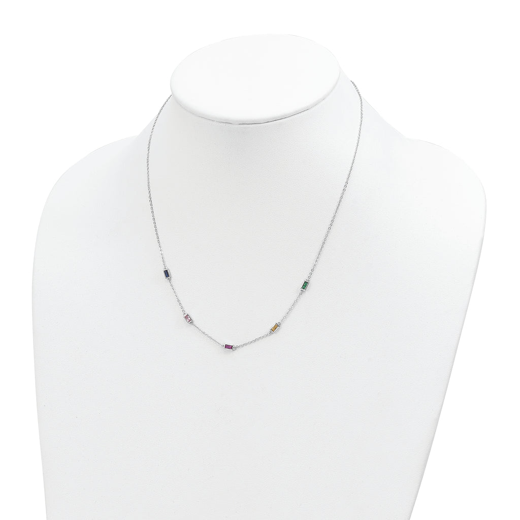 Sterling Silver Rhodium-plated Polished Multicolor CZ Necklace