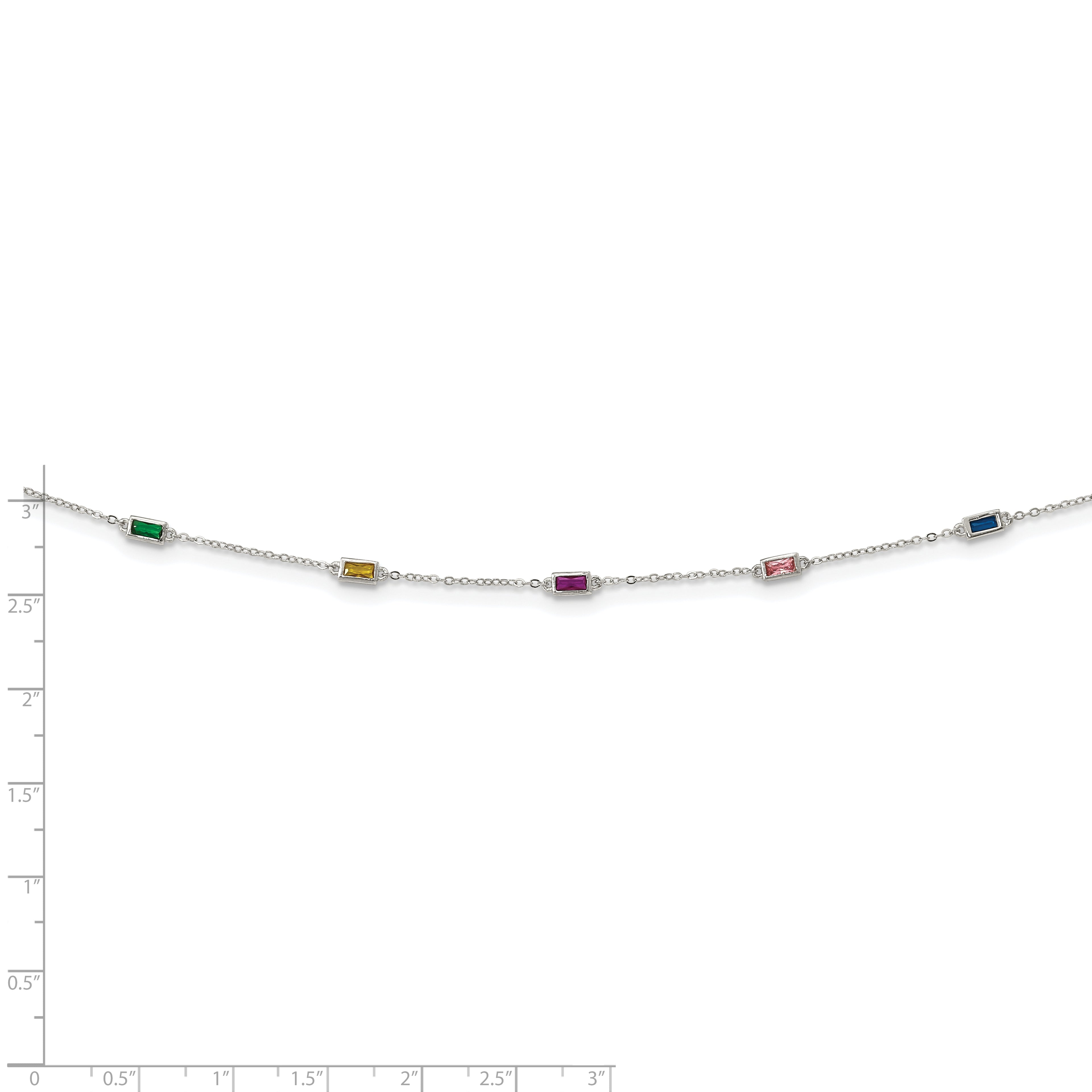 Sterling Silver Rhodium-plated Polished Multicolor CZ Necklace