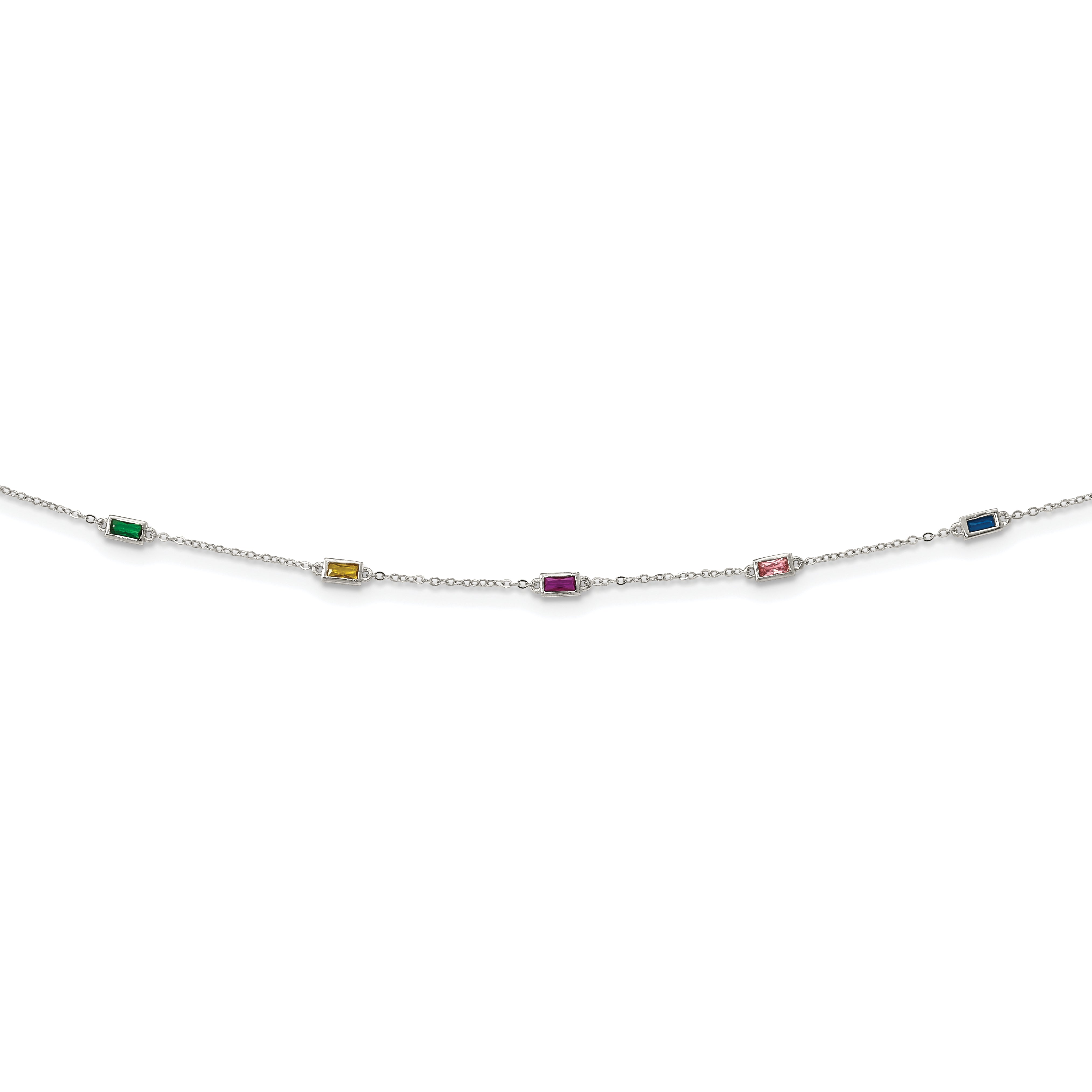 Sterling Silver Rhodium-plated Polished Multicolor CZ Necklace Main image