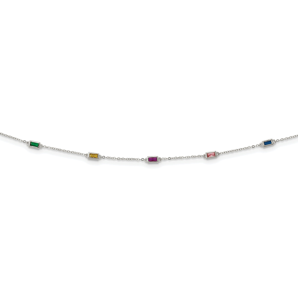 Sterling Silver Rhodium-plated Polished Multicolor CZ Necklace