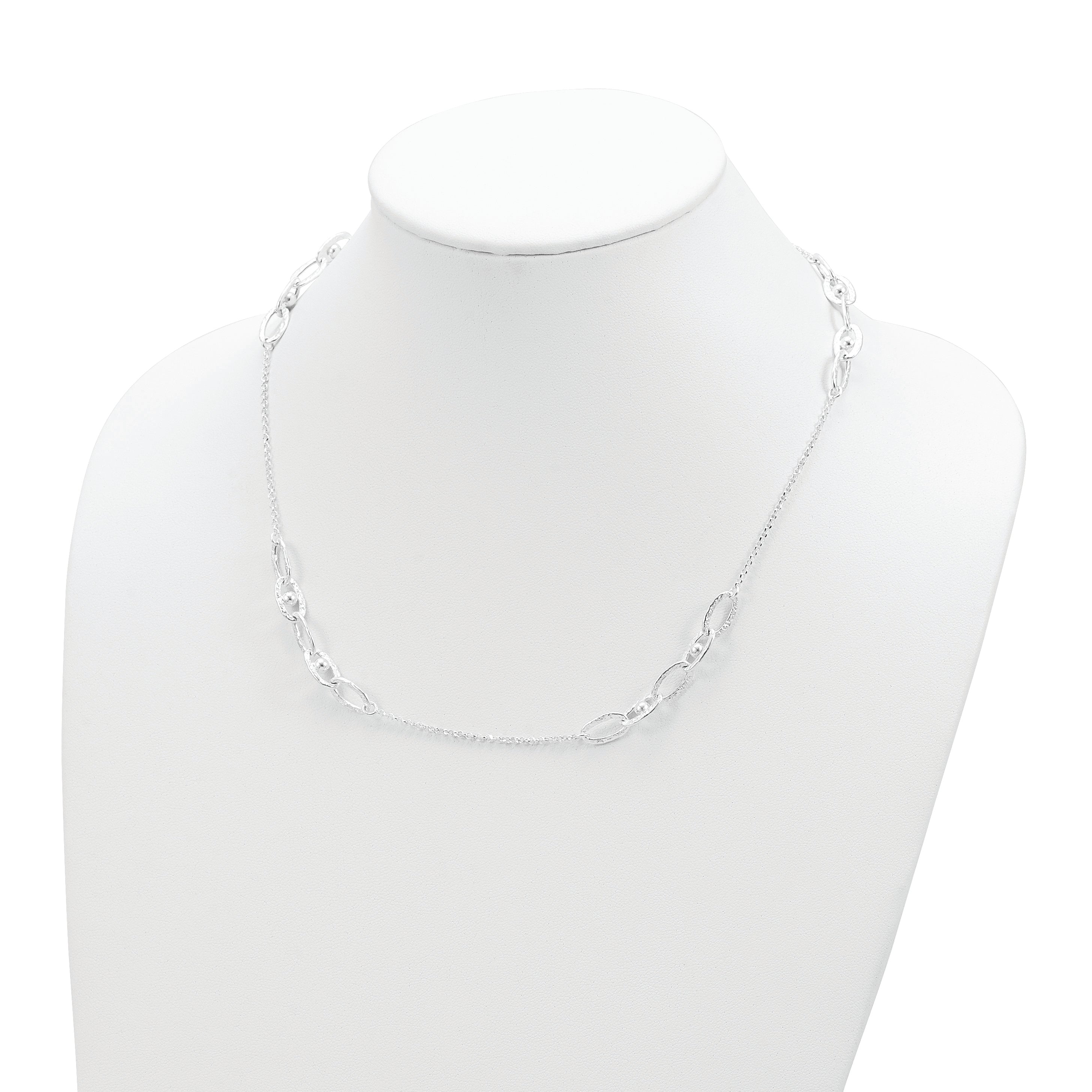 Sterling Silver Hammered Oval w/Beads Necklace