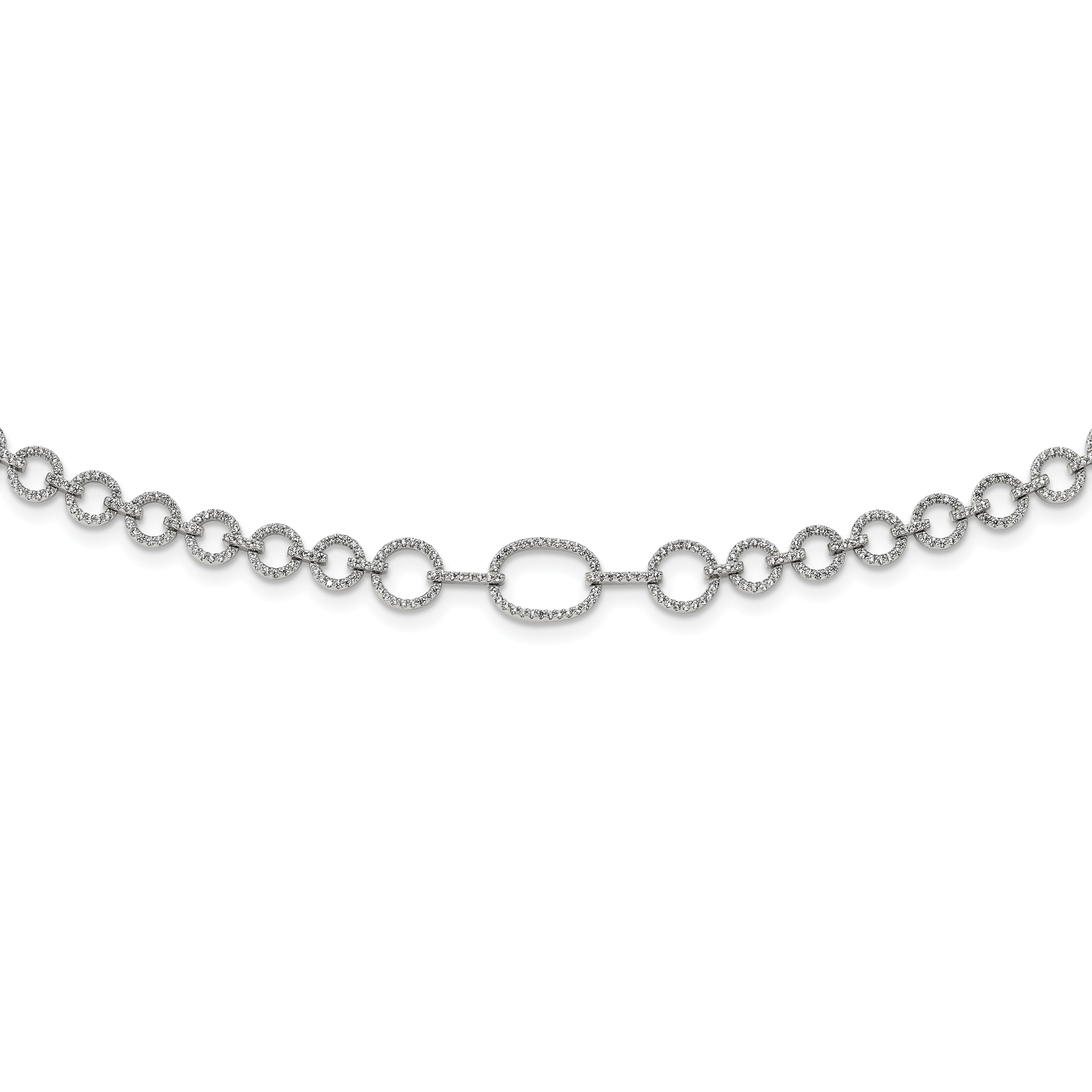 Sterling Silver Rhodium-plated Polished CZ Fancy Link w/3 in ext. Necklace