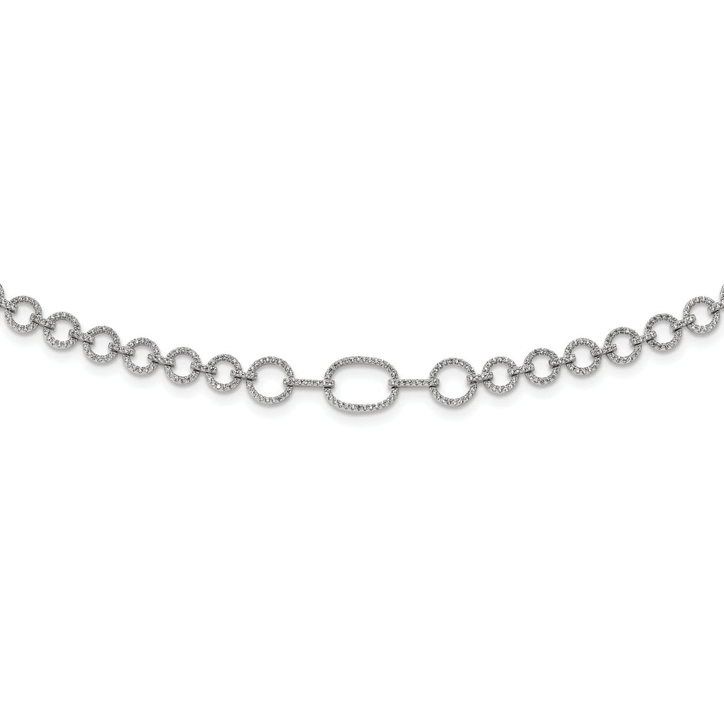 Sterling Silver Rhodium-plated Polished CZ Fancy Link w/3 in ext. Necklace