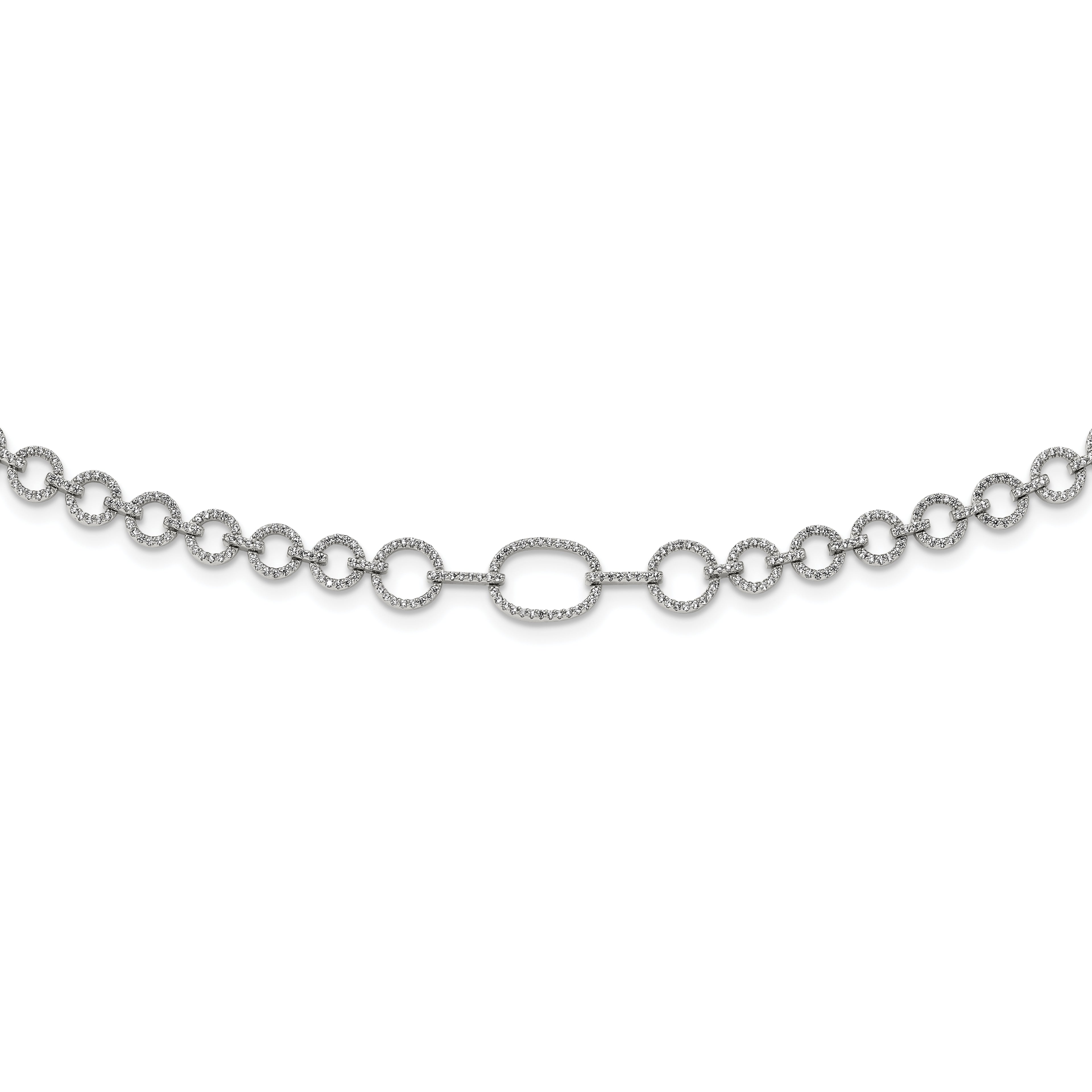 Sterling Silver Rhodium-plated Polished CZ Fancy Link w/3 in ext. Necklace