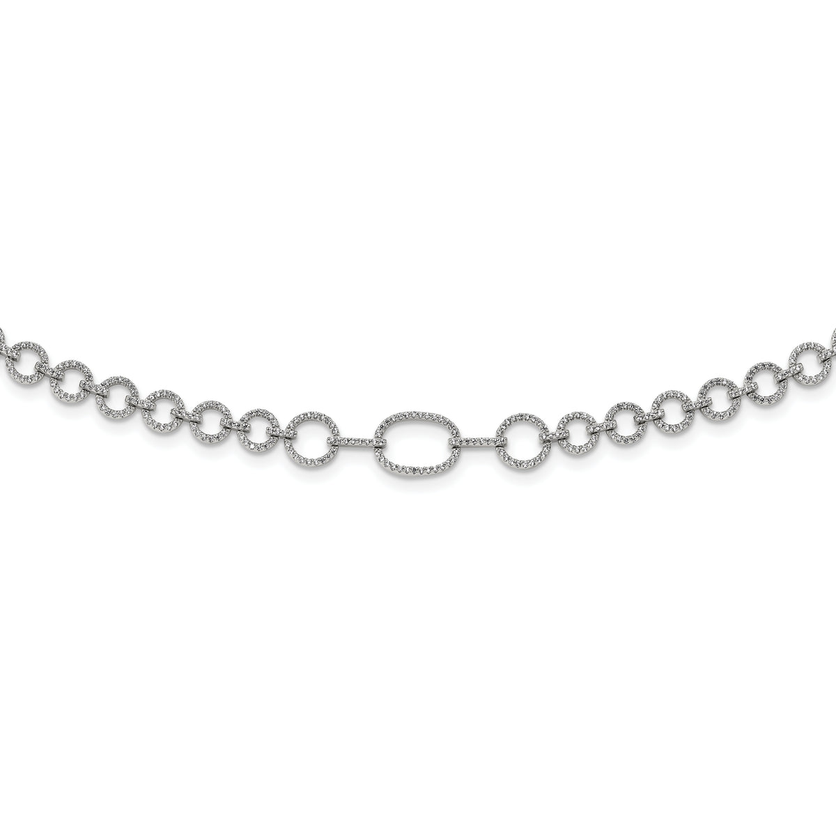 Sterling Silver Rhodium-plated Polished CZ Fancy Link w/3 in ext. Necklace