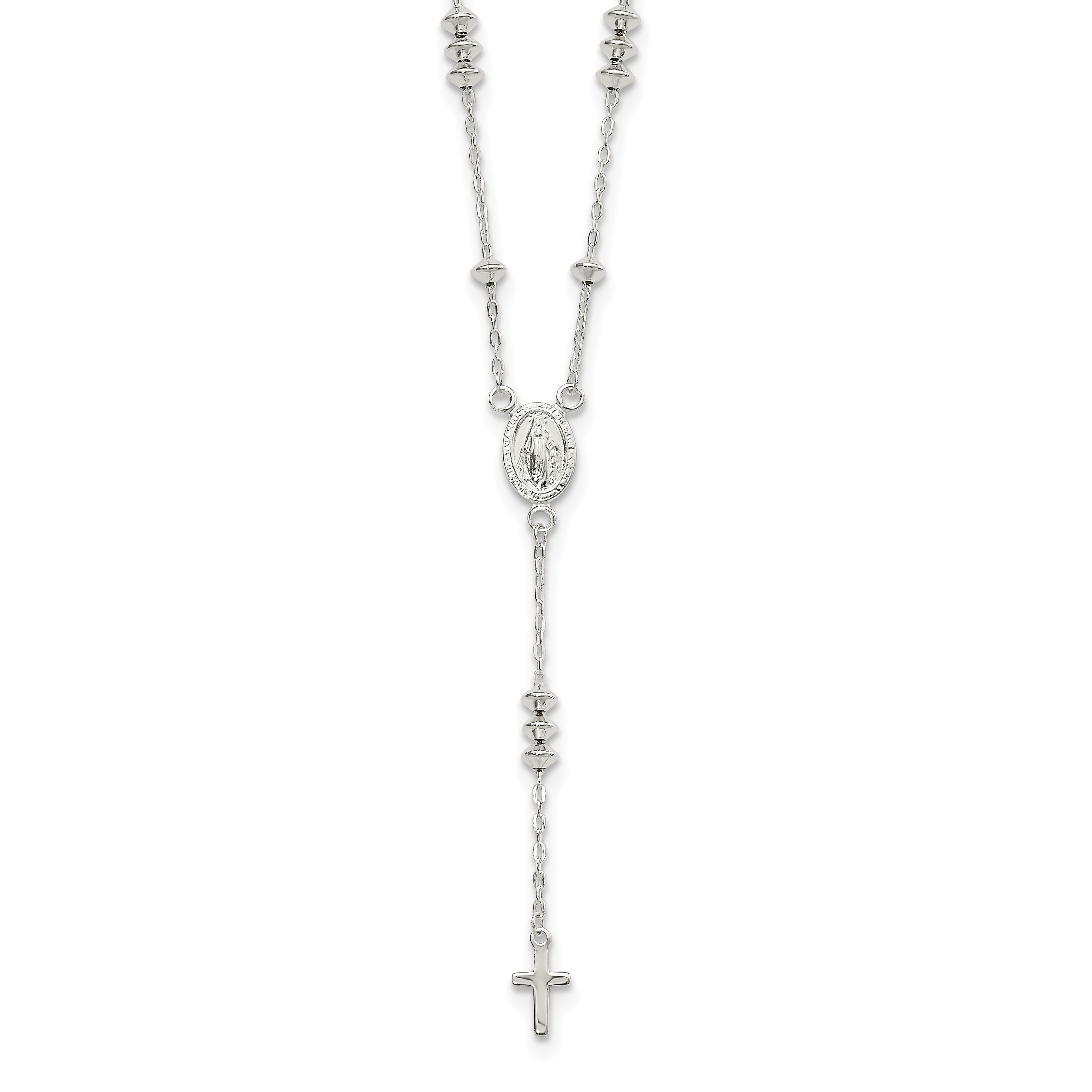 Sterling Silver Polished Mary and Cross Y-drop 1.75in ext. Necklace Main image