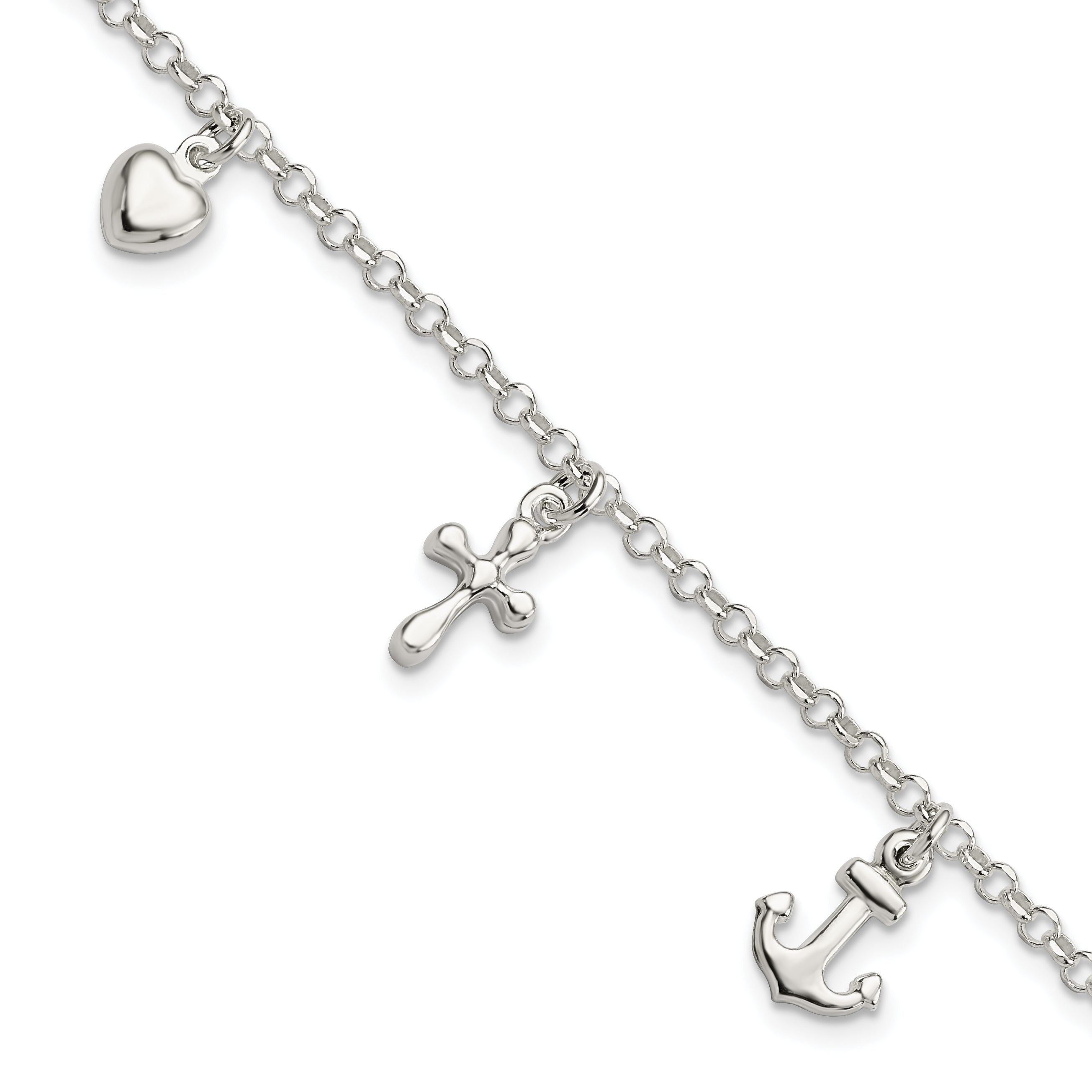Sterling Silver Cross, Anchor, Heart Bracelet Main image
