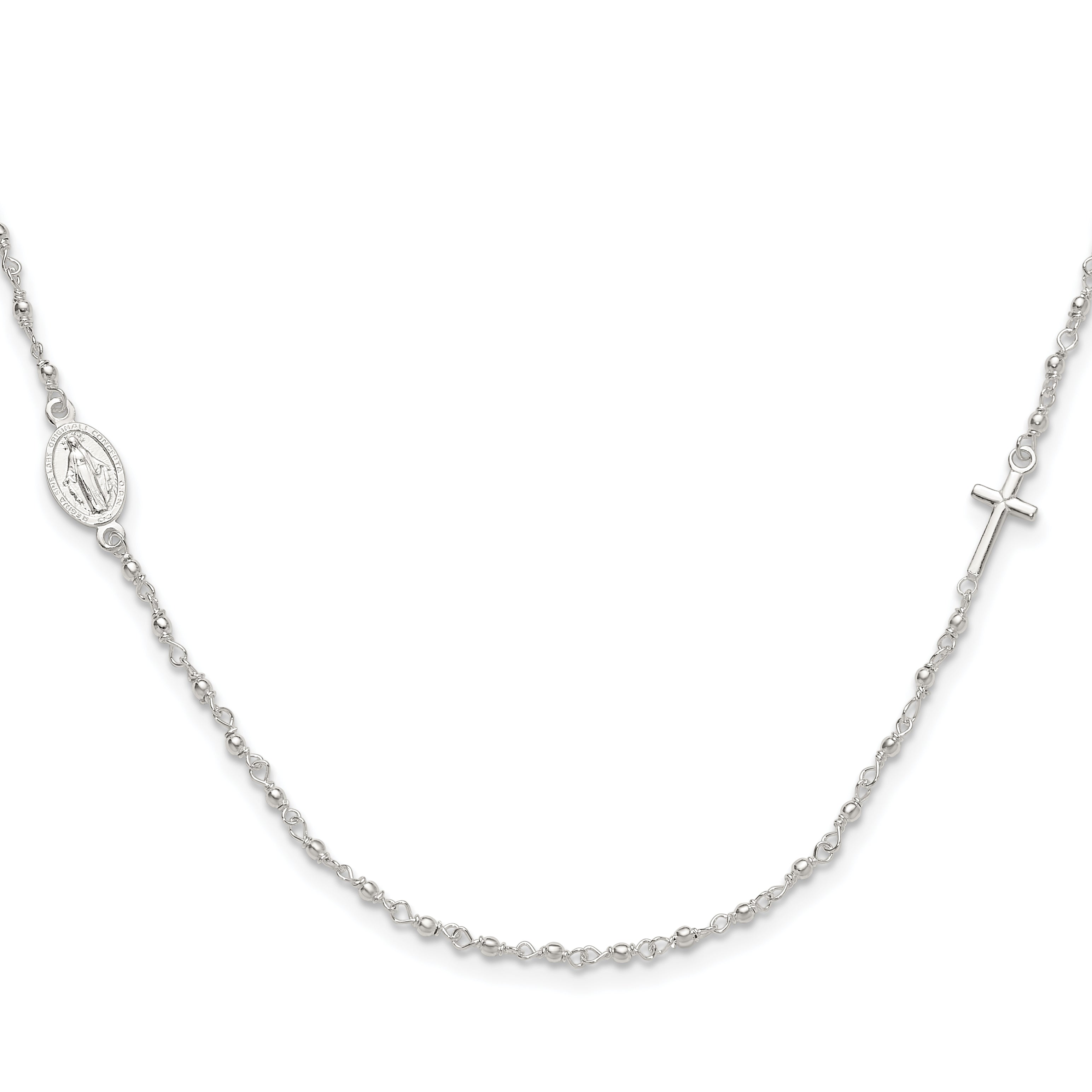 Sterling Silver Medal/Cross w/1.5in ext. Rosary Necklace Main image