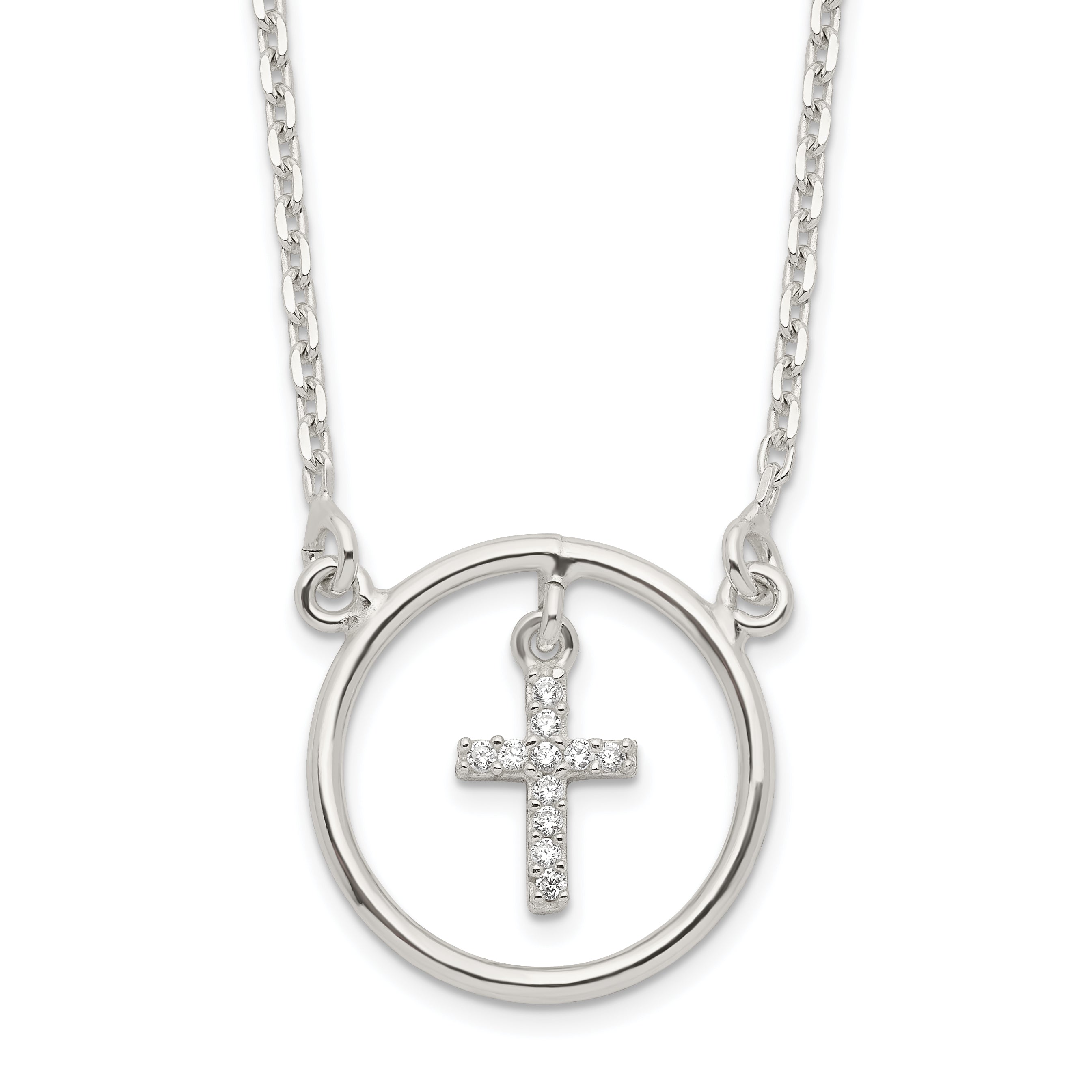 Sterling Silver CZ Cross in Circle Necklace Main image