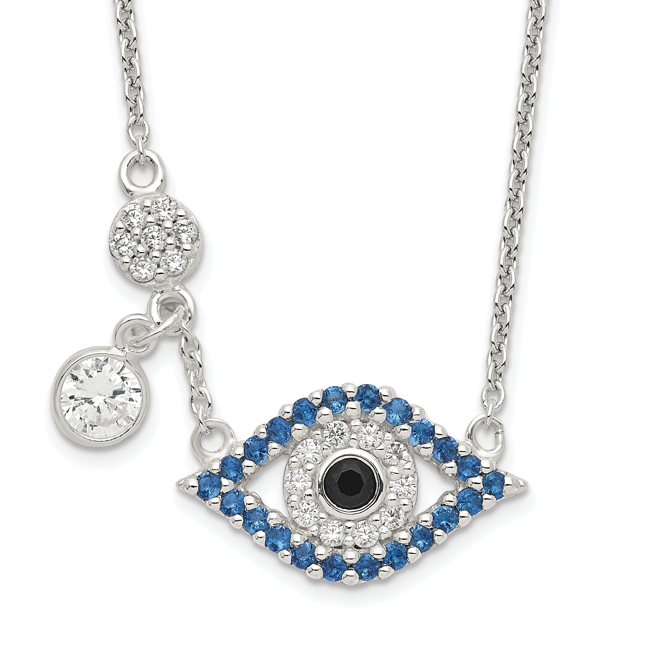 Sterling Silver Polished CZ Evil Eye Necklace Main image