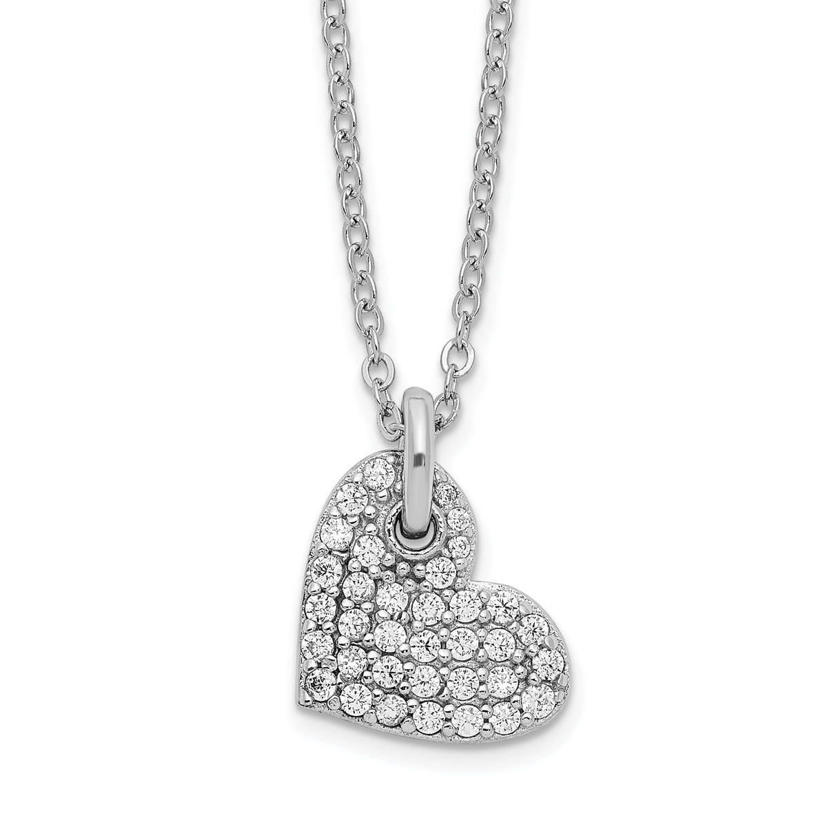 Sterling Silver Rhodium-Rhodium-Plated Polished CZ Heart Necklace