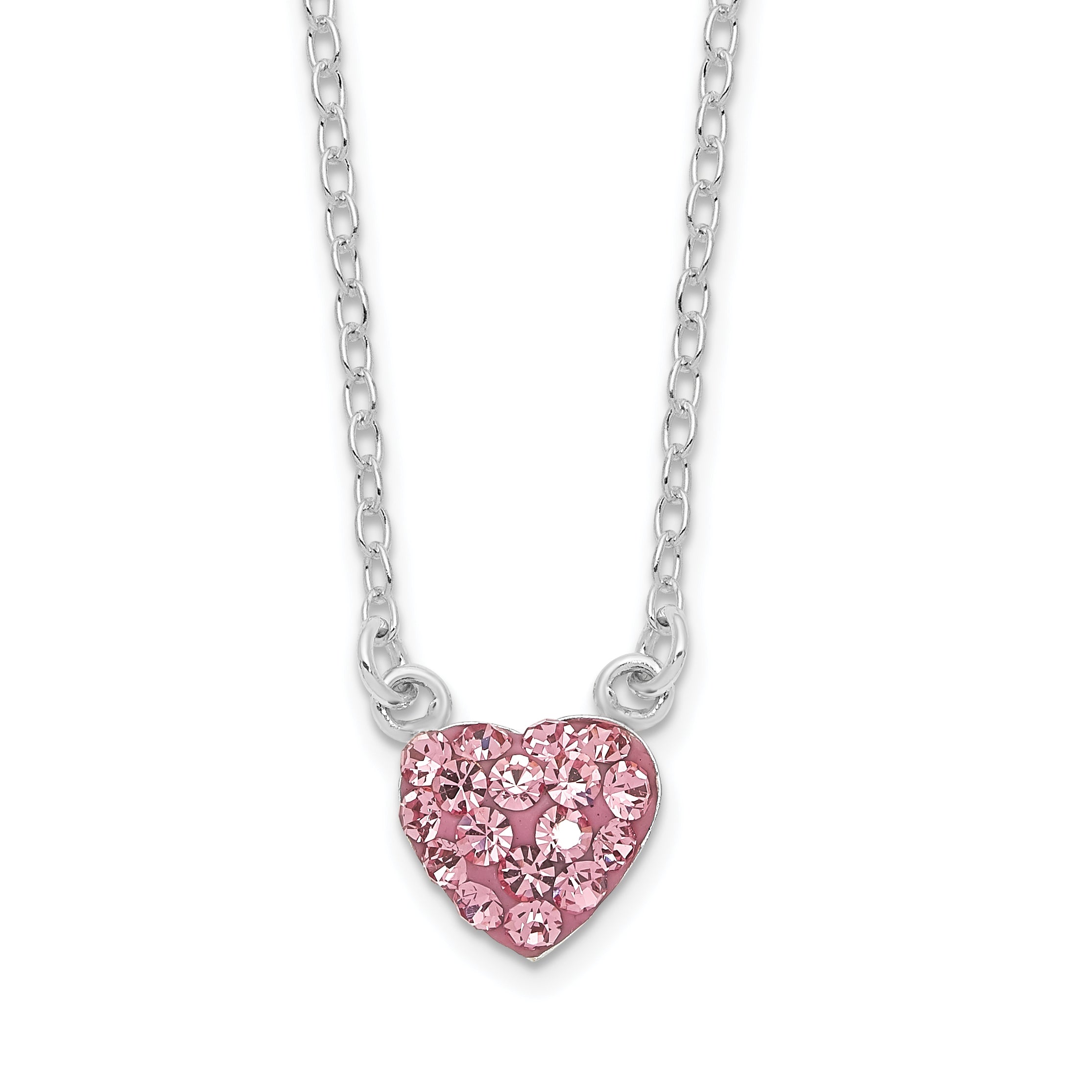 Sterling Silver Rhodium-Rhodium-Plated Polished Pink Crystal Heart Necklace