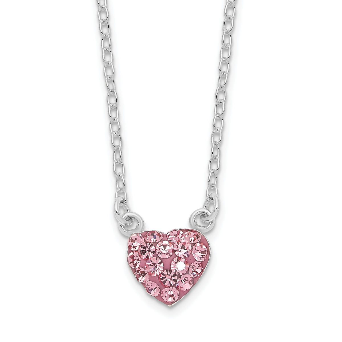 Sterling Silver Rhodium-Rhodium-Plated Polished Pink Crystal Heart Necklace