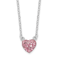 Sterling Silver Rhodium-Rhodium-Plated Polished Pink Crystal Heart Necklace