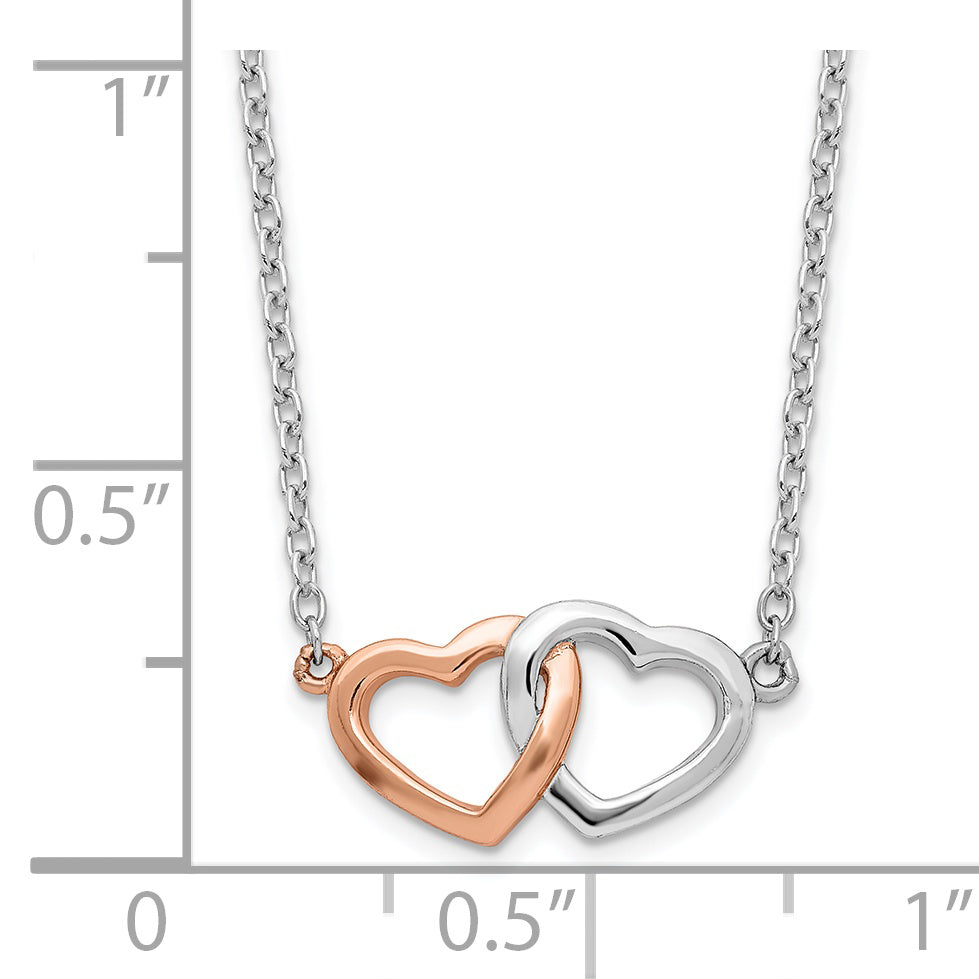Sterling Silver Rhodium-plated Rose Tone Polished Hearts Necklace Secondary image
