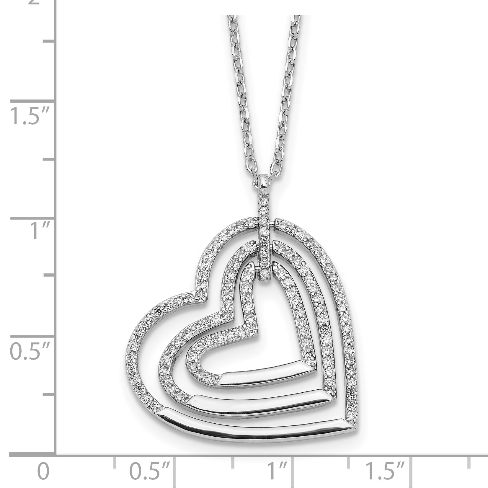Sterling Silver Rhodium-plated Triple Open CZ Heart w/2 in ext. Necklace Secondary image