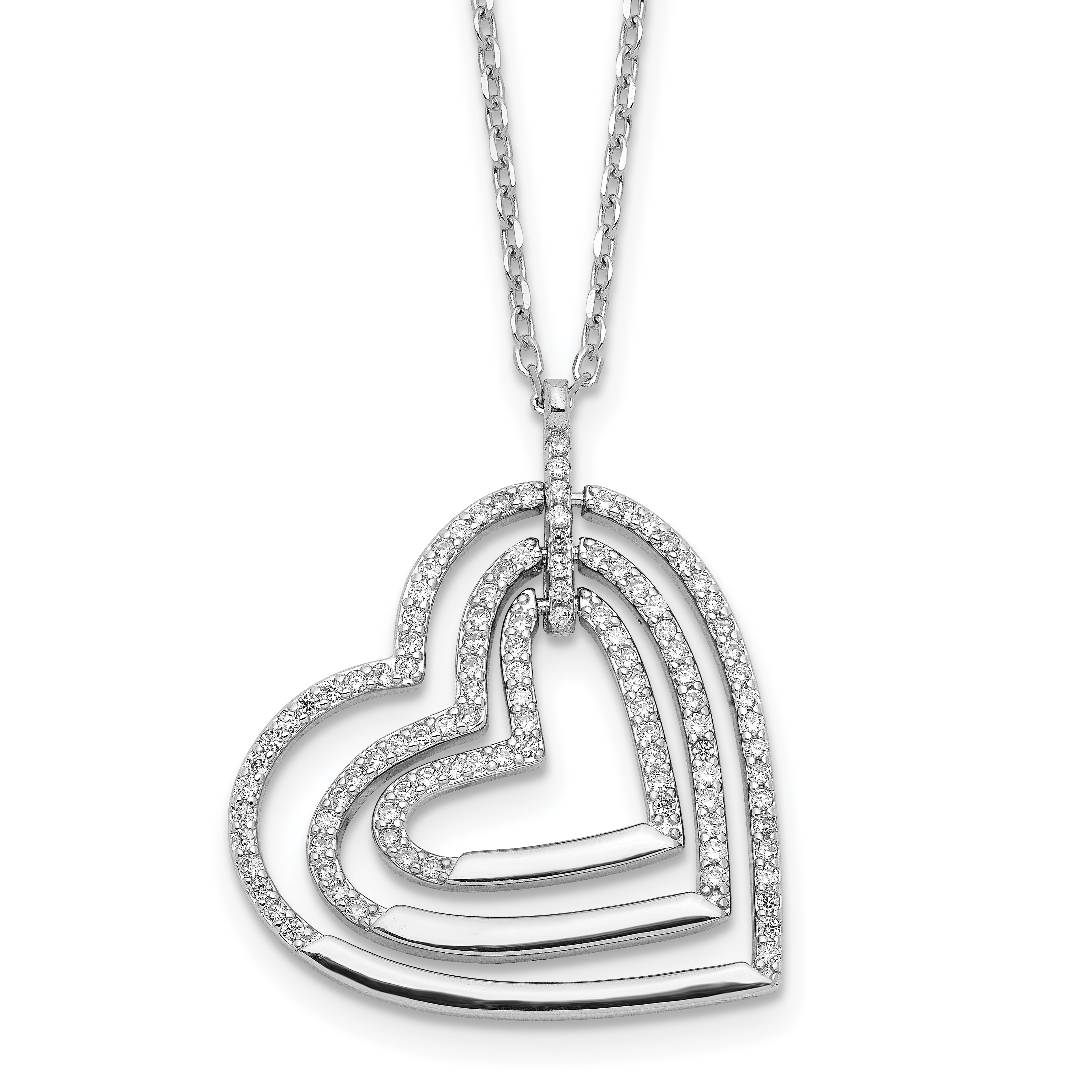 Sterling Silver Rhodium-plated Triple Open CZ Heart w/2 in ext. Necklace Main image