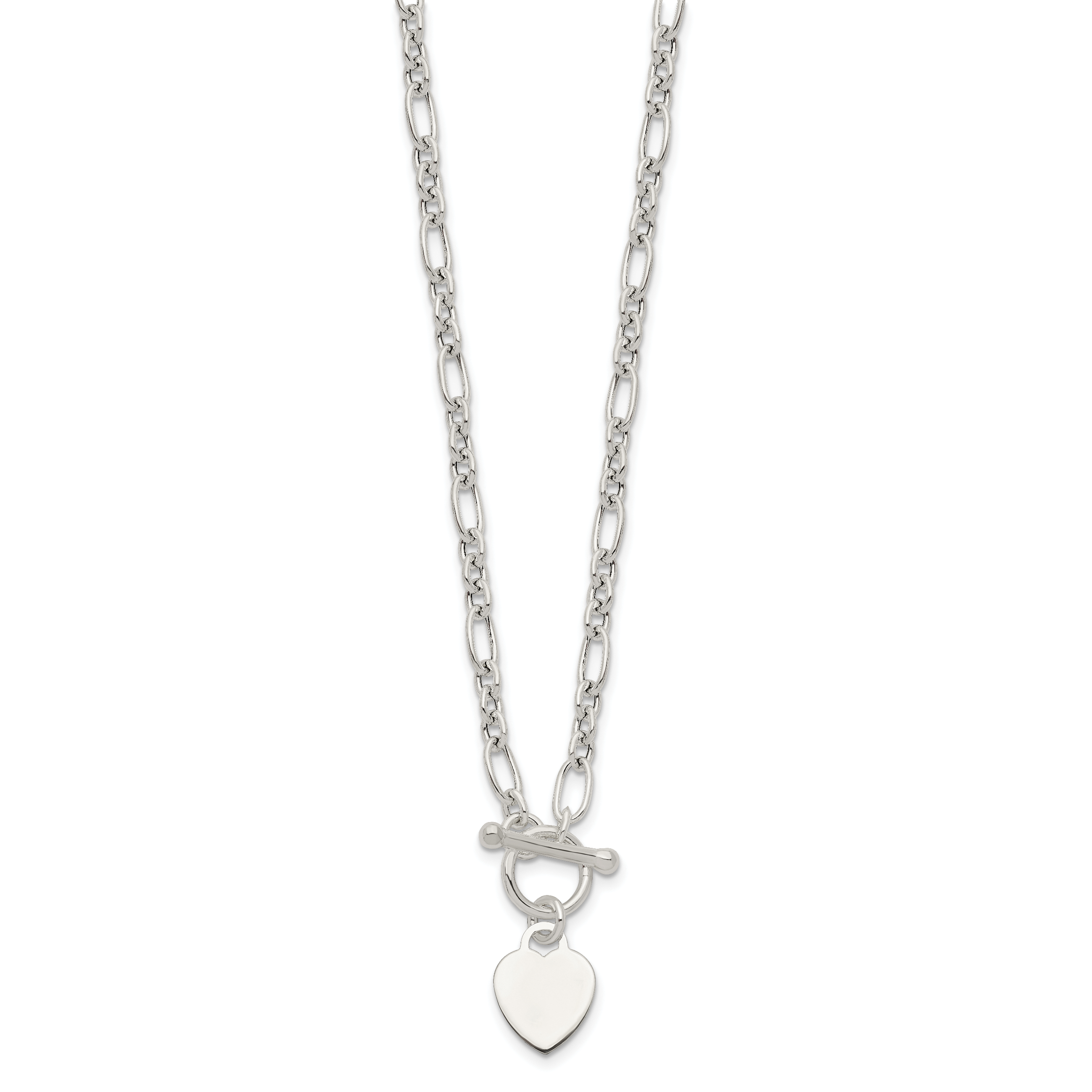 Sterling Silver Polished Heart Charm Fancy Link Necklace Secondary image