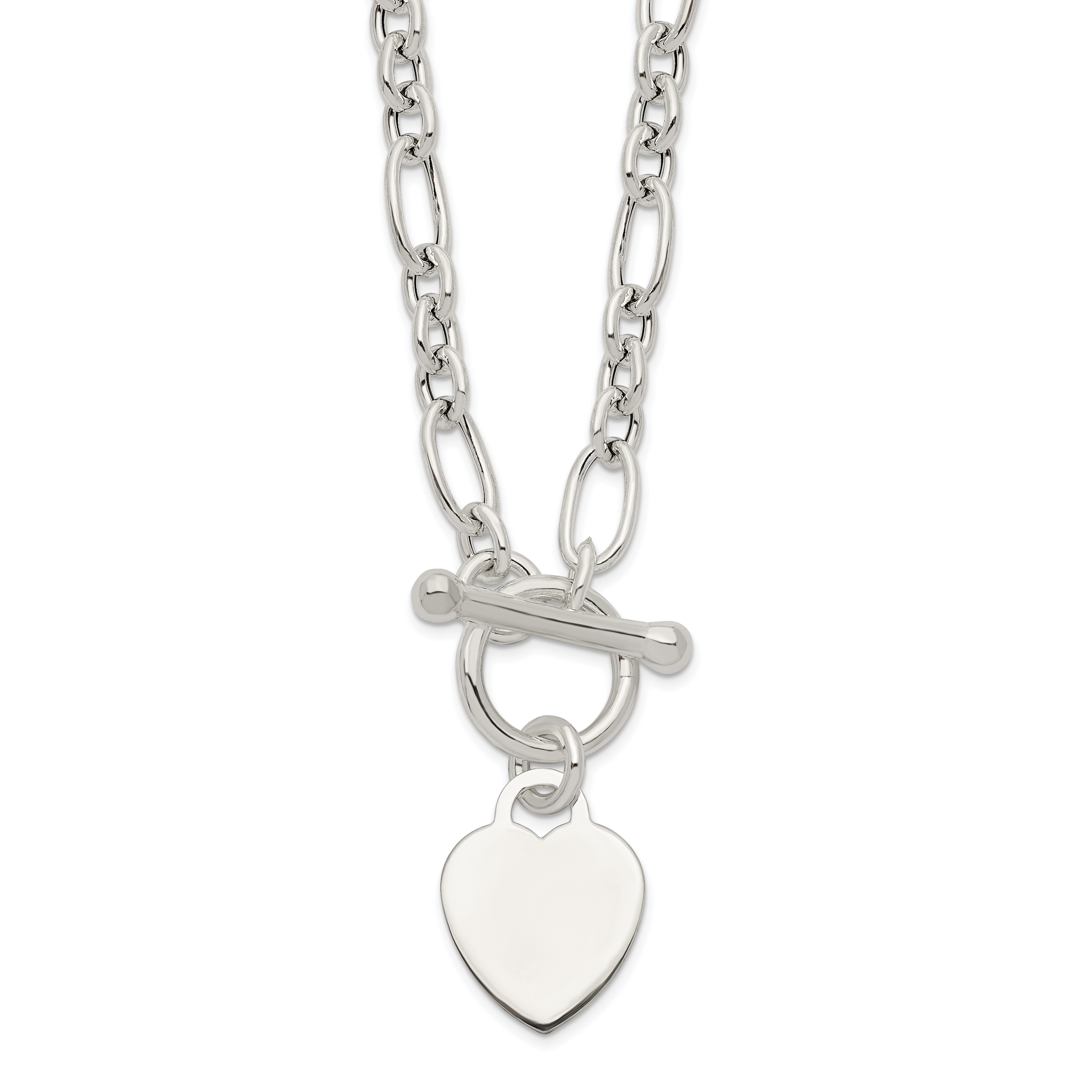 Sterling Silver Polished Heart Charm Fancy Link Necklace Main image