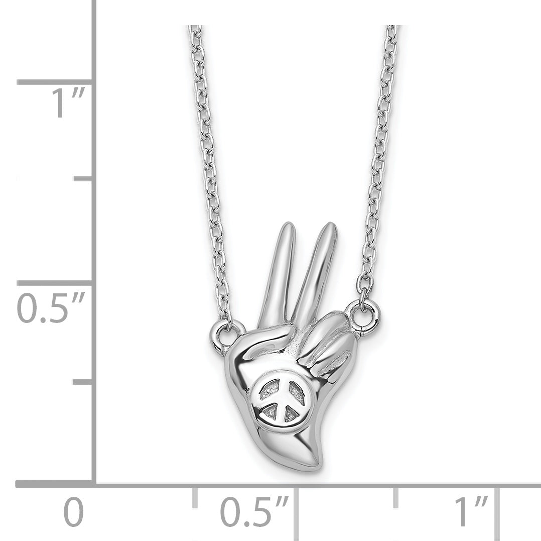 Sterling Silver Rhodium-plated Peace Sign Hand Necklace Secondary image