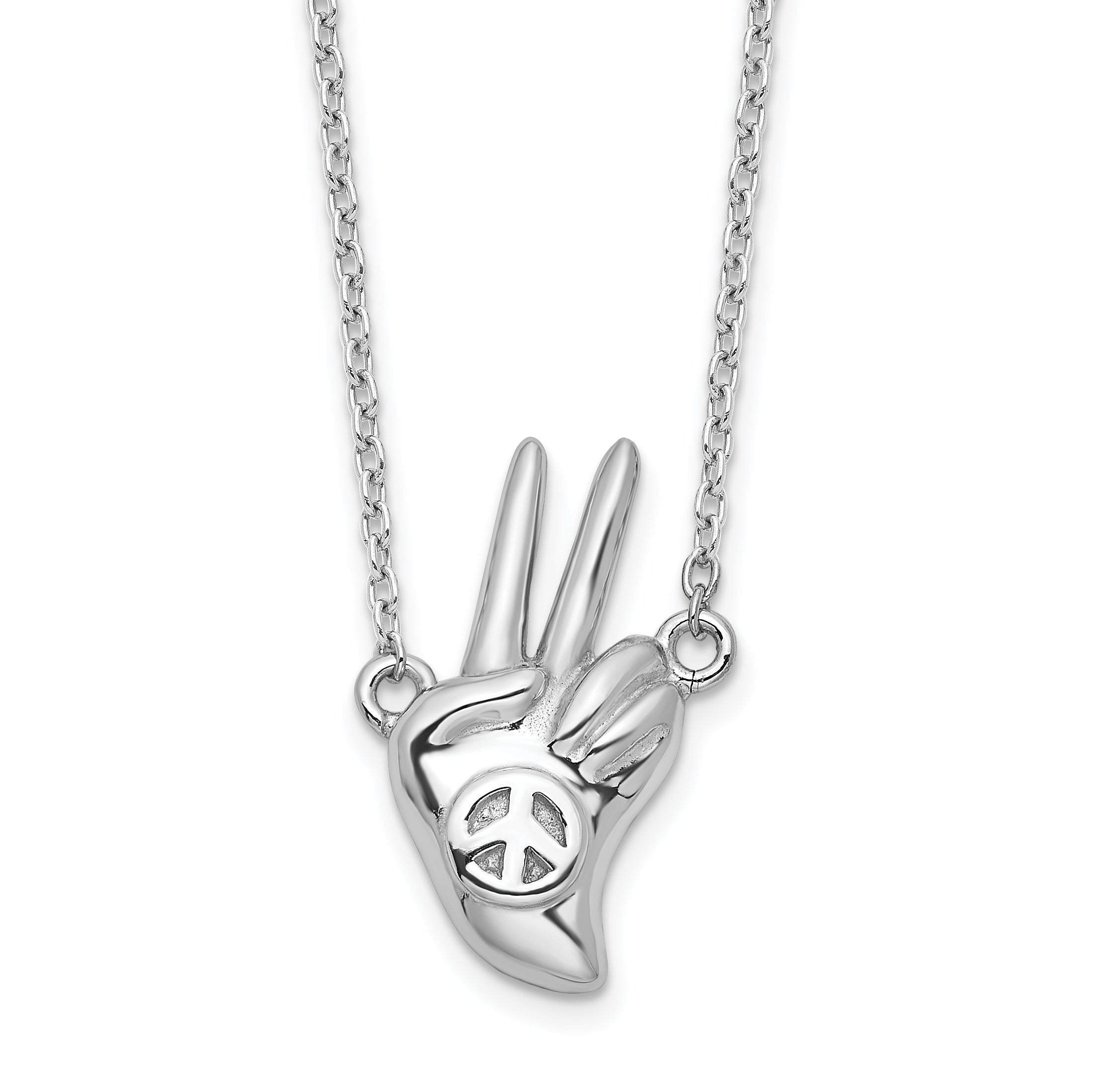 Sterling Silver Rhodium-plated Peace Sign Hand Necklace Main image