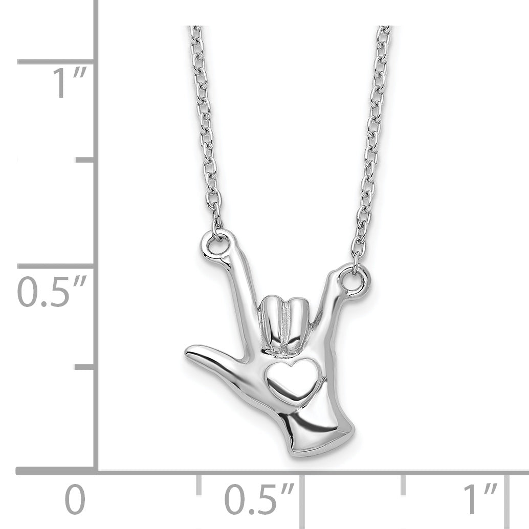 Sterling Silver Rhodium-plated I Love You Hand Signal Necklace Secondary image