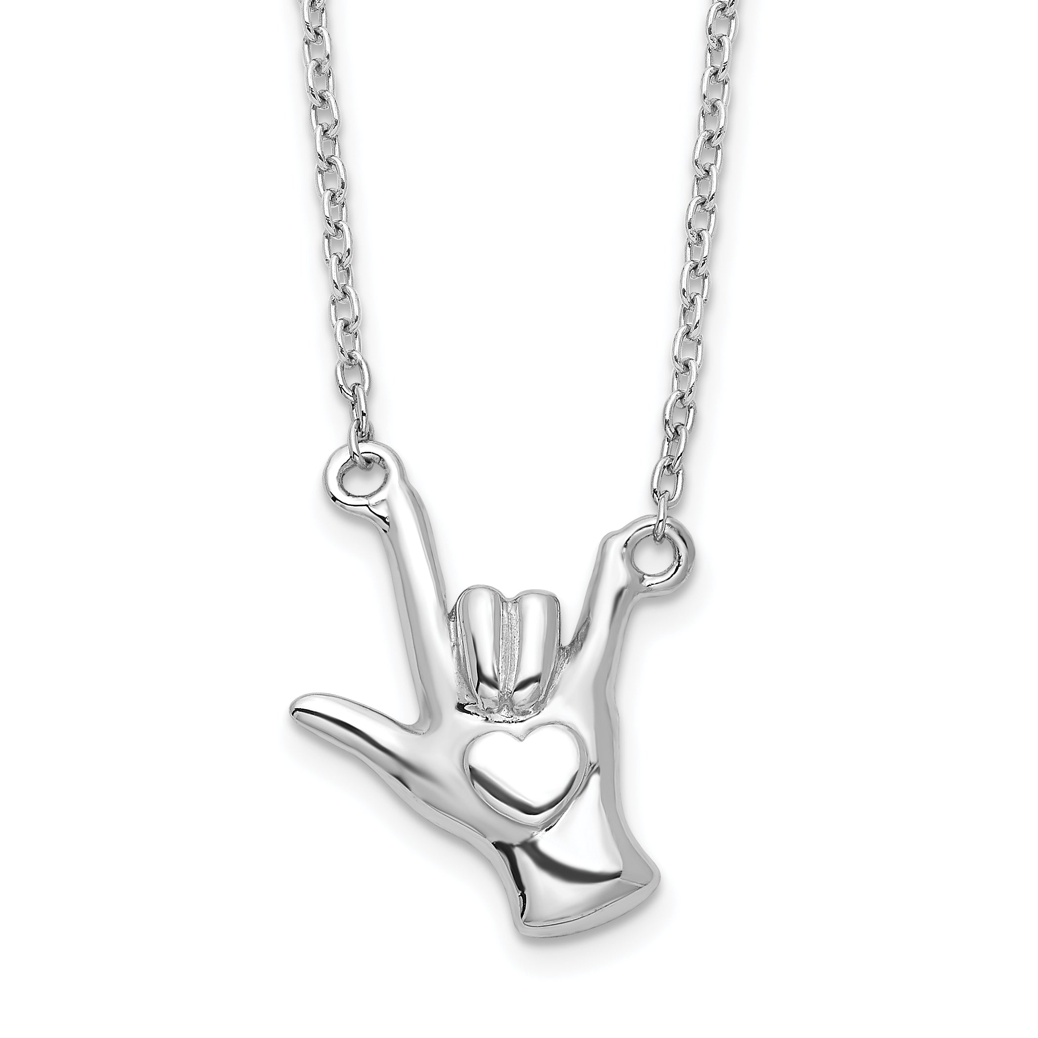 Sterling Silver Rhodium-plated I Love You Hand Signal Necklace Main image